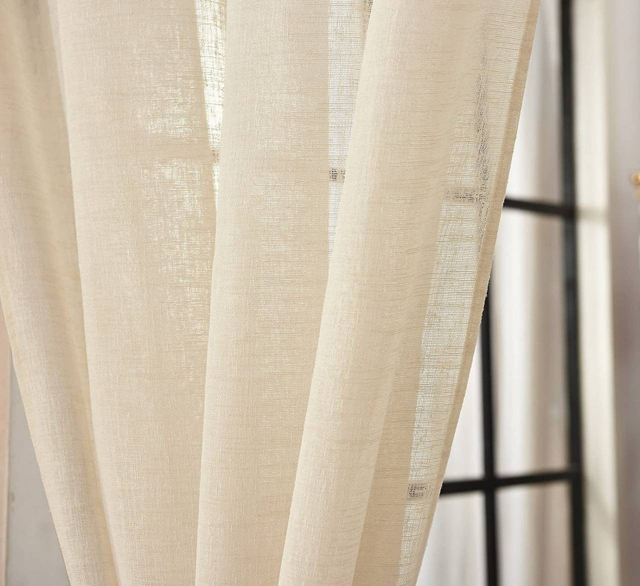 24goodz Set of 2 Curtains with Loop - Elegant Linen Look - 100% Polyester - For All Rooms - Sand 140x245 cm - sd