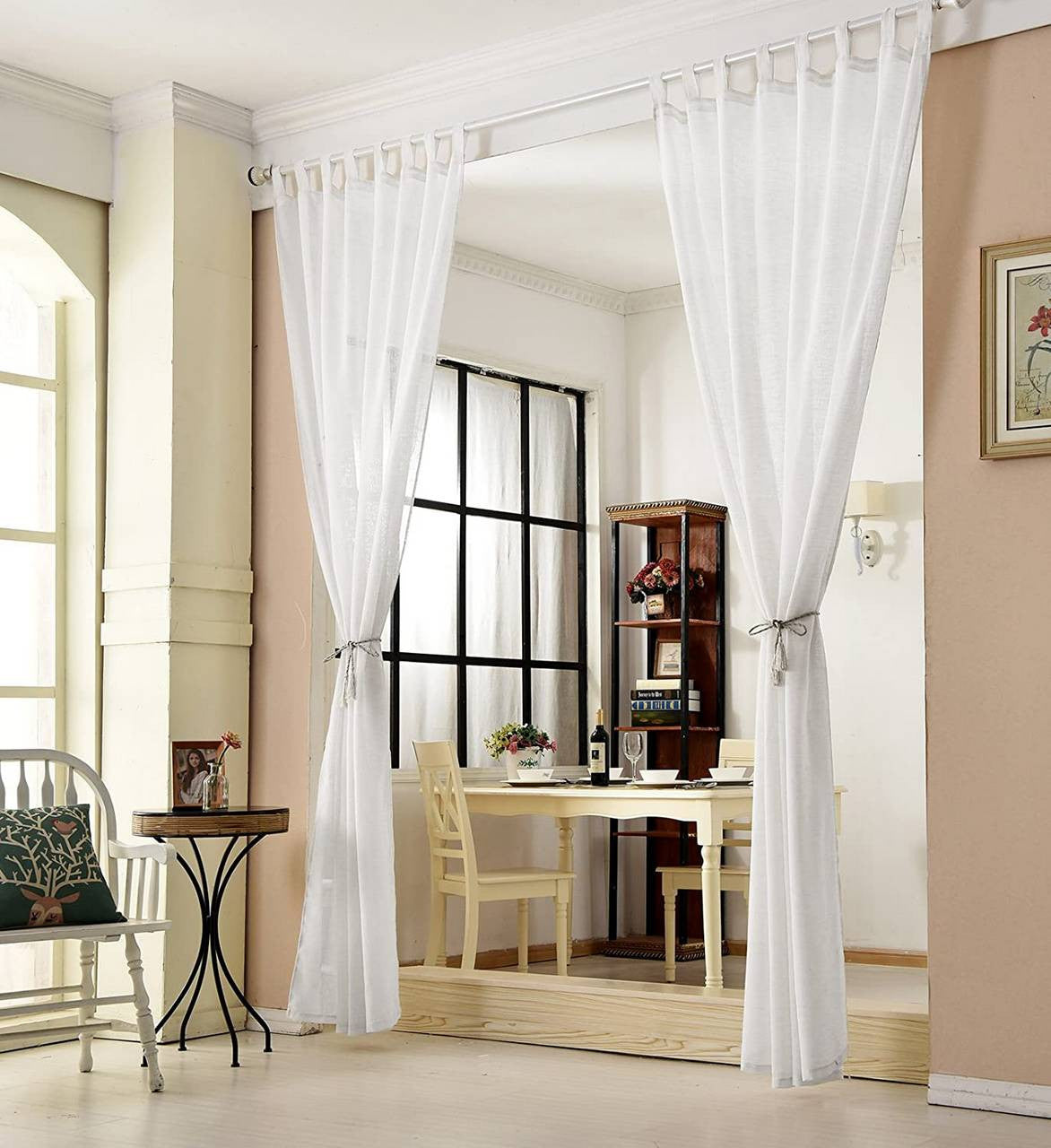 24goodz Set of 2 Curtains with Loop - Elegant Linen Look - 100% Polyester - For Home Decor - White 140x225 cm - ws