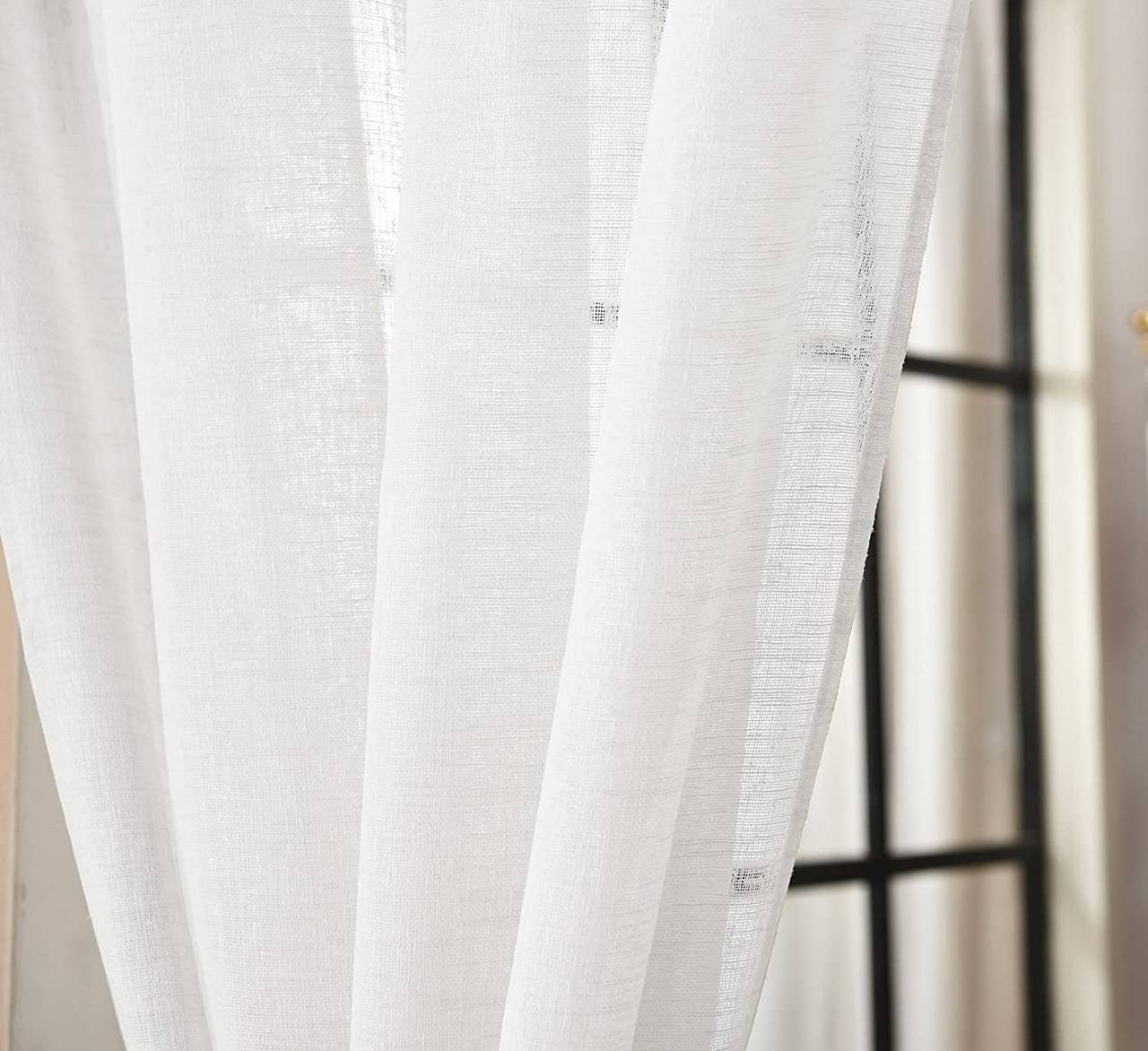 24goodz Set of 2 Loop Curtains - Elegant Linen Look - 100% Polyester - For Home Decor - White 140x245 cm - ws