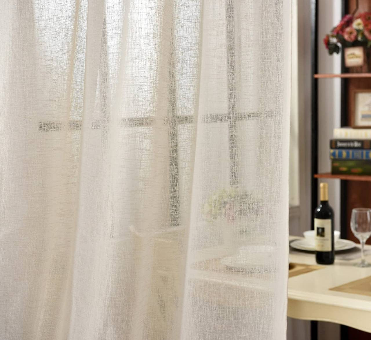 24goodz Set of 2 Curtain Panels - Elegant Linen Look - Light Filtering - 100% Polyester - For Living Room and Bedroom - Cream 140x225 cm