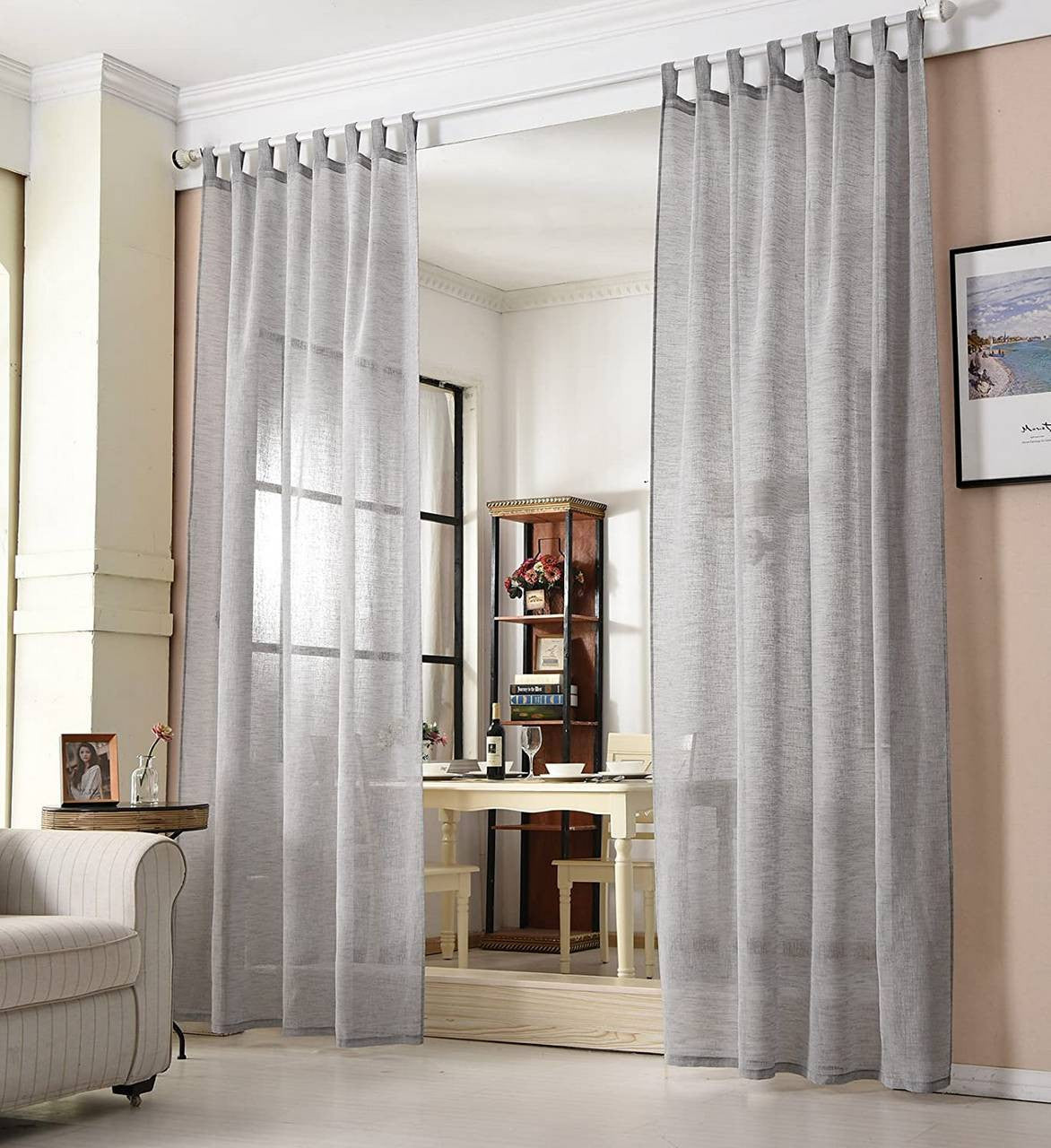 24goodz Set of 2 Curtains with Loop Top - Elegant Linen Look - 100% Polyester - For Home Decor - Dark Grey - 140x245 cm - dgr