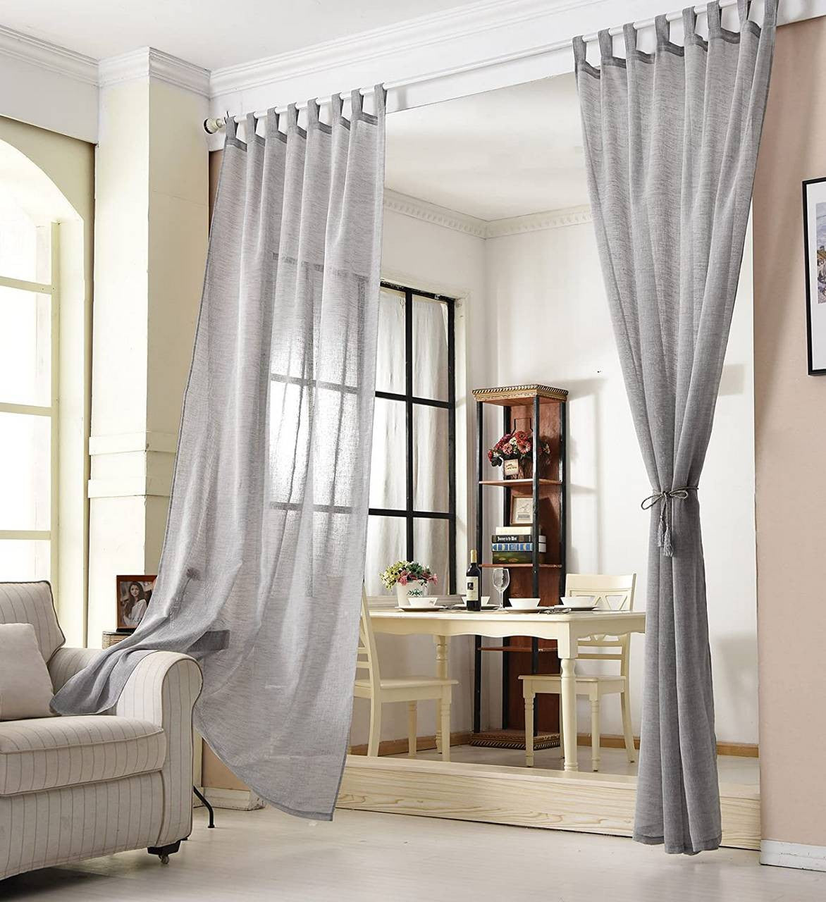 24goodz Set of 2 Curtains with Loop Top - Elegant Linen Look - 100% Polyester - For Home Decor - Dark Grey - 140x245 cm - dgr