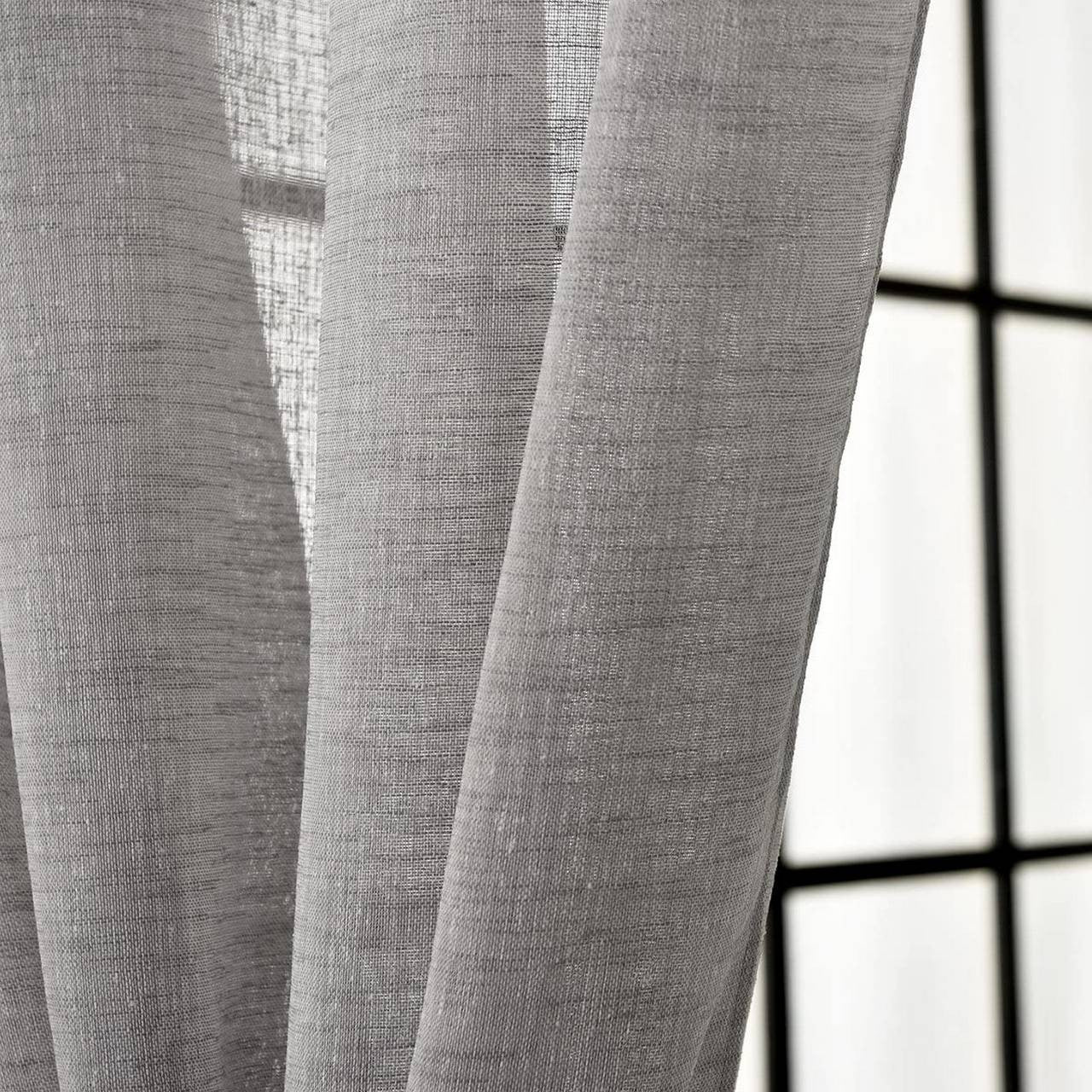 24goodz Set of 2 Curtains with Loop Top - Elegant Linen Look - 100% Polyester - For Home Decor - Dark Grey - 140x245 cm - dgr