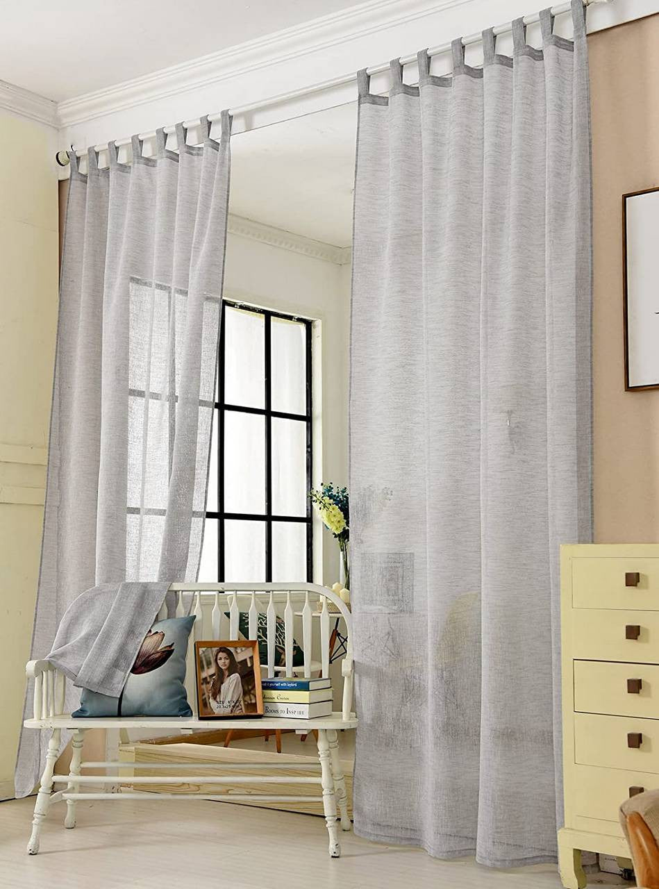 24goodz Set of 2 Curtains with Loop - Elegant Linen Look - 100% Polyester - For Home Decor - Light Grey 140x225 cm - hgr