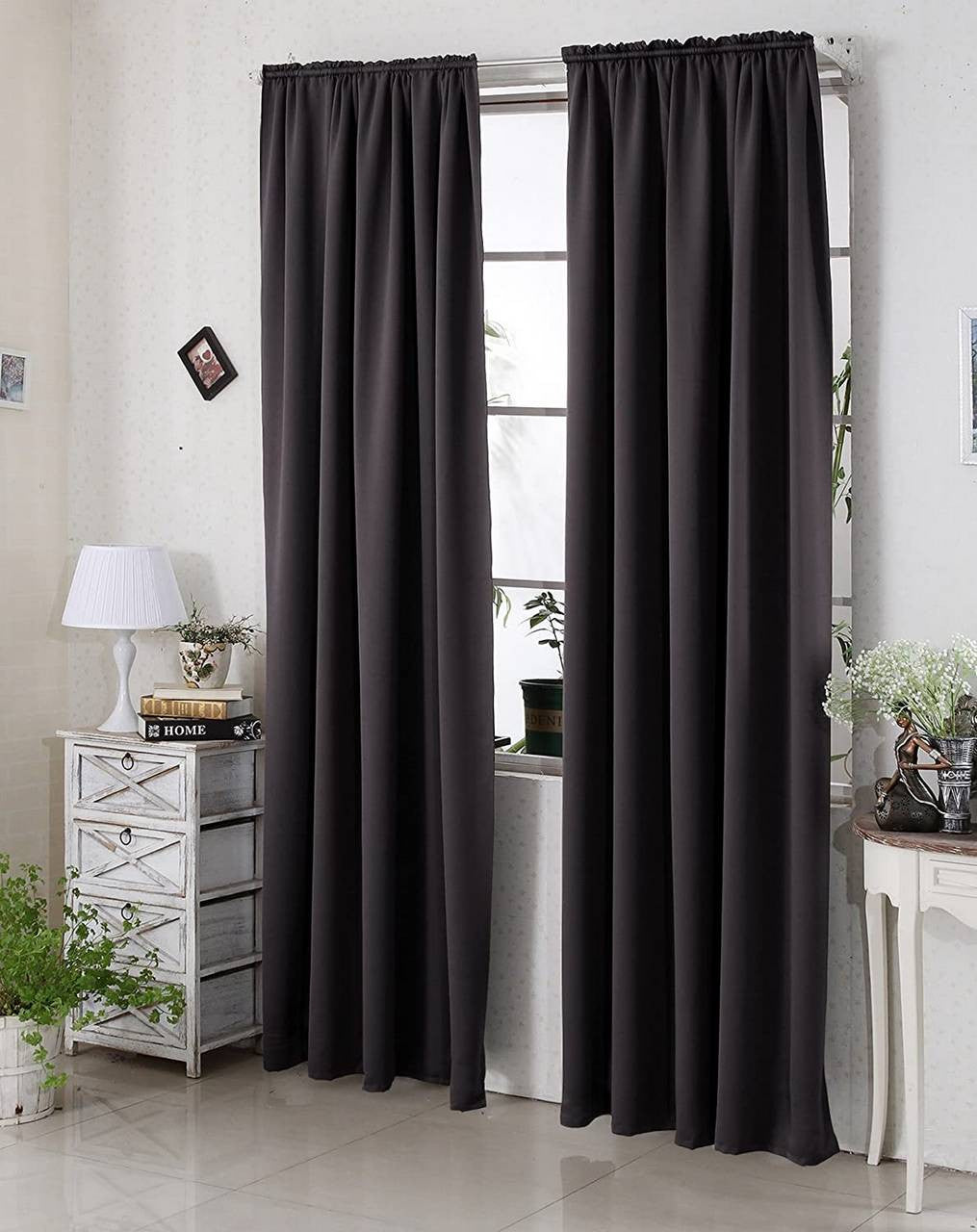 24goodz Blackout Curtains 250g/m² with Ruffle Tape (Set of 2) - Energy Saving & Sound Absorbing - 100% Polyester - Grey White - 135x225 cm - an