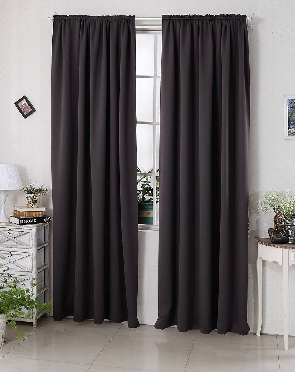 24goodz Blackout Curtains 250g/m² with Ruffle Tape (Set of 2) - Energy Saving & Sound Absorbing - 100% Polyester - Grey White - 135x225 cm - an