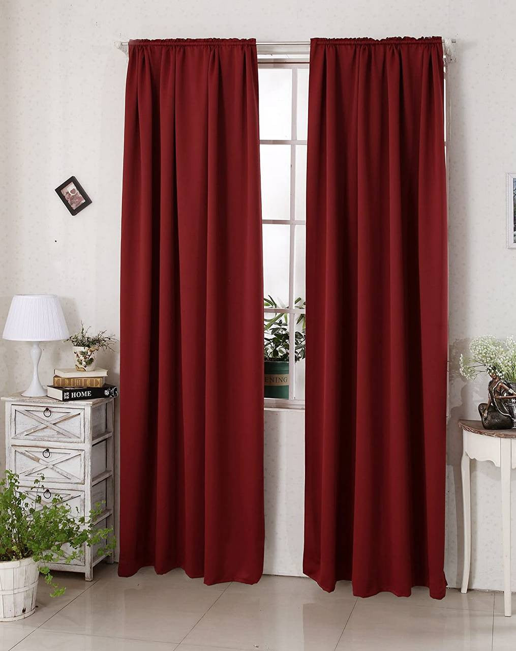 24goodz Blackout Curtains 250g/m² with Ruffle Tape - Energy Saving - Sound Absorbing - 100% Polyester - For Home and Office - Bordeaux 135x245 cm - bd