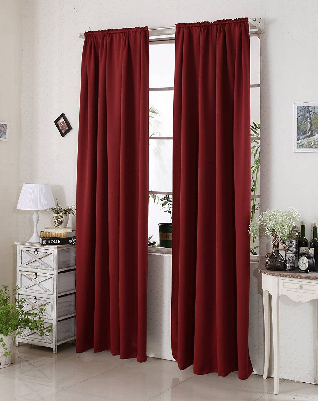 24goodz Blackout Curtains 250g/m² with Ruffle Tape - Energy Saving - Sound Absorbing - 100% Polyester - For Home and Office - Bordeaux 135x245 cm - bd