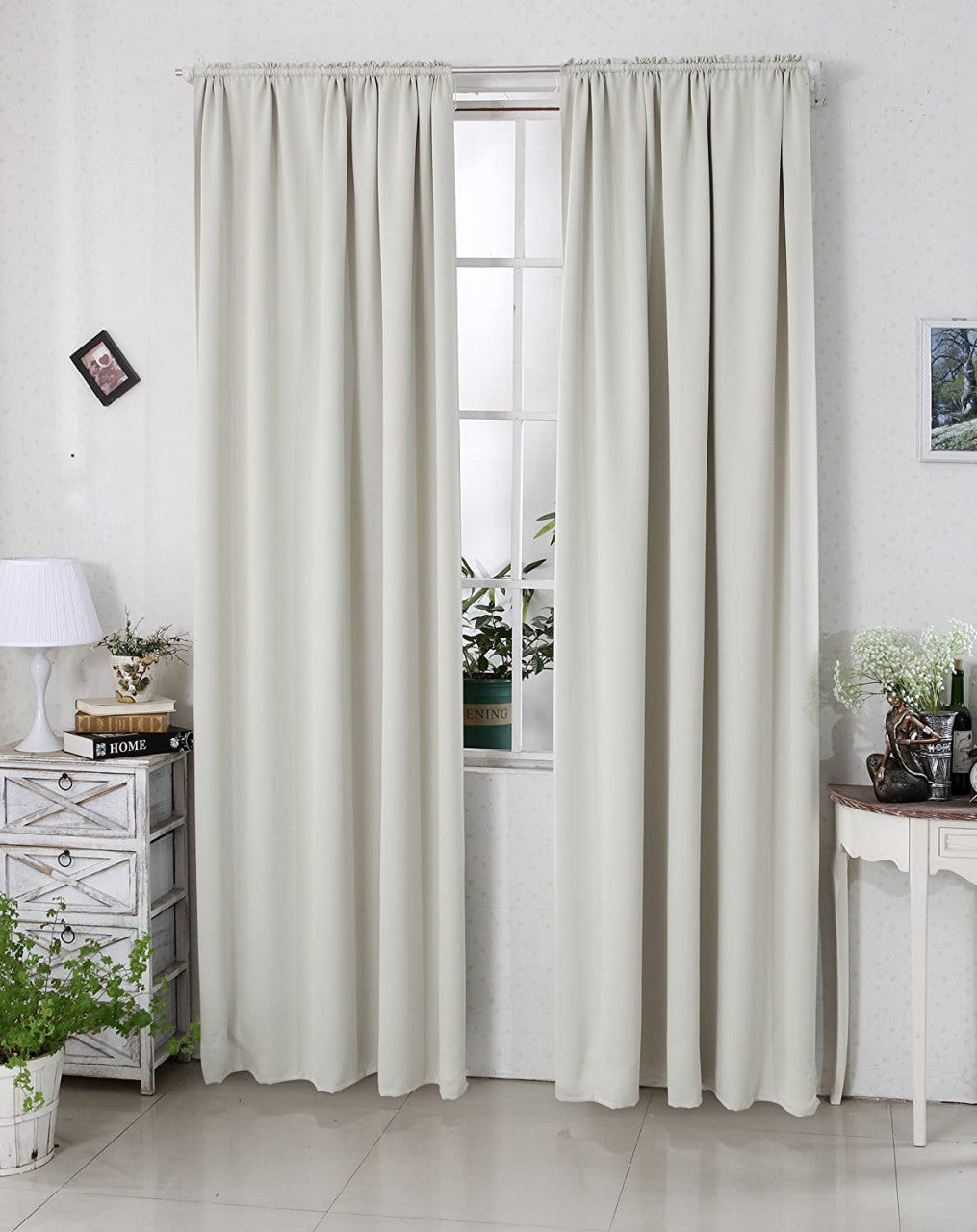 24goodz Blackout Curtains 250g/m² with Ruche Band (Set of 2) - Excellent Light Blocking - Easy to Install - 100% Polyester - Cream - 135x245 cm