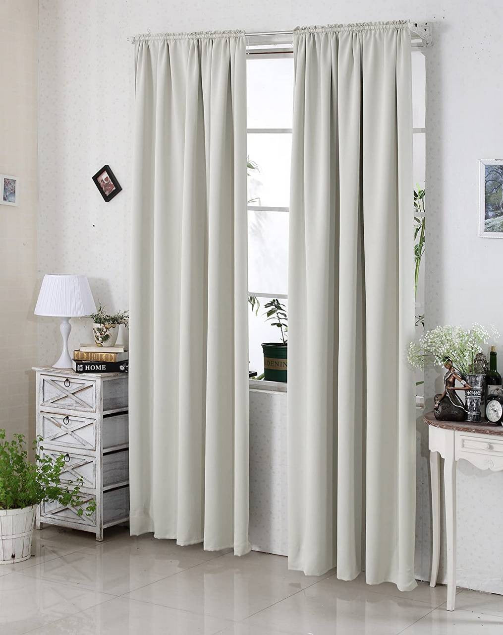 24goodz Blackout Curtains 250g/m² with Ruche Band (Set of 2) - Excellent Light Blocking - Easy to Install - 100% Polyester - Cream - 135x245 cm