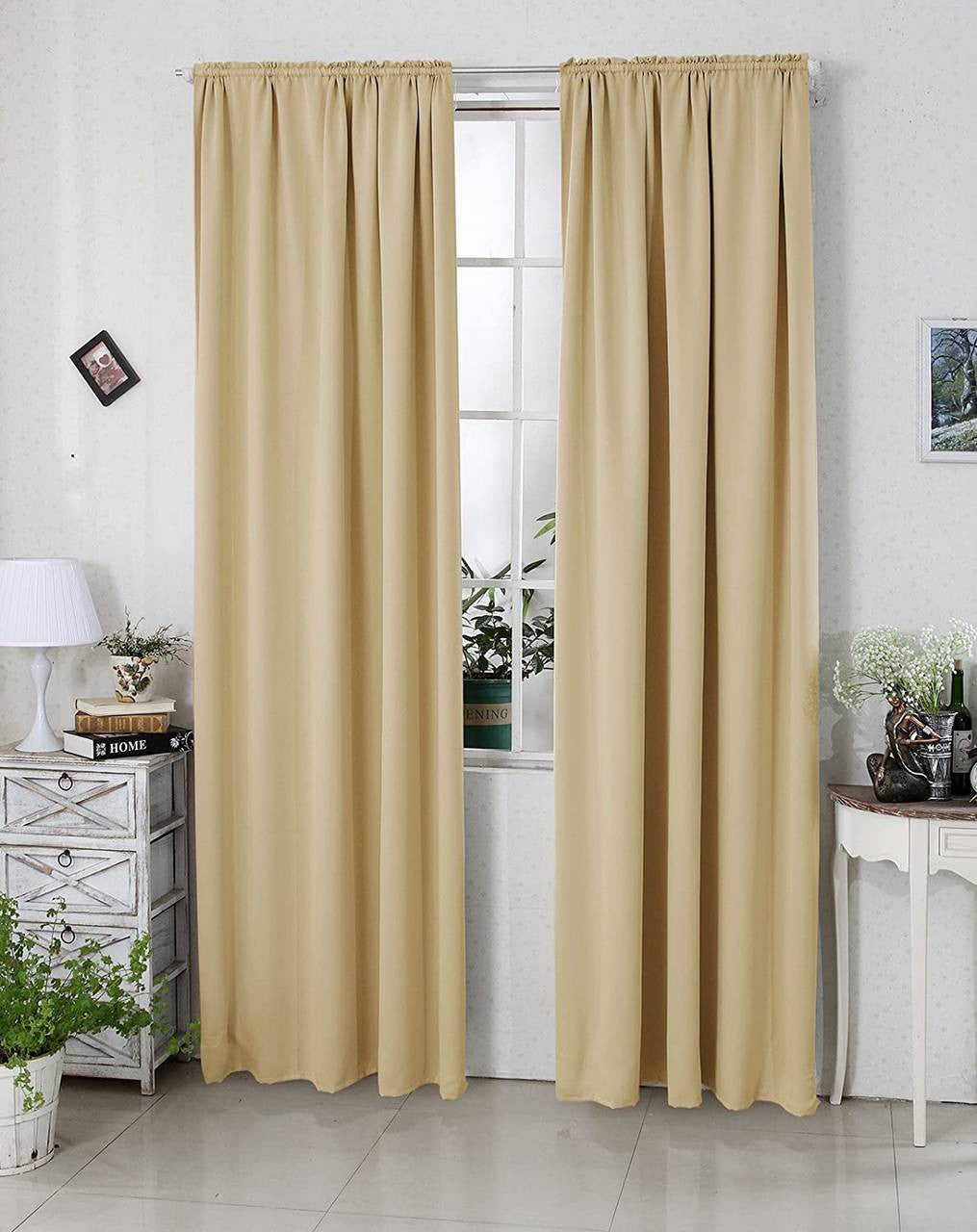 24goodz Blackout Curtains 250g/m² with Ruffle Tape (Set of 2) - Energy Saving & Sound Absorbing - 100% Polyester - Champagne - 135x225 cm - cp