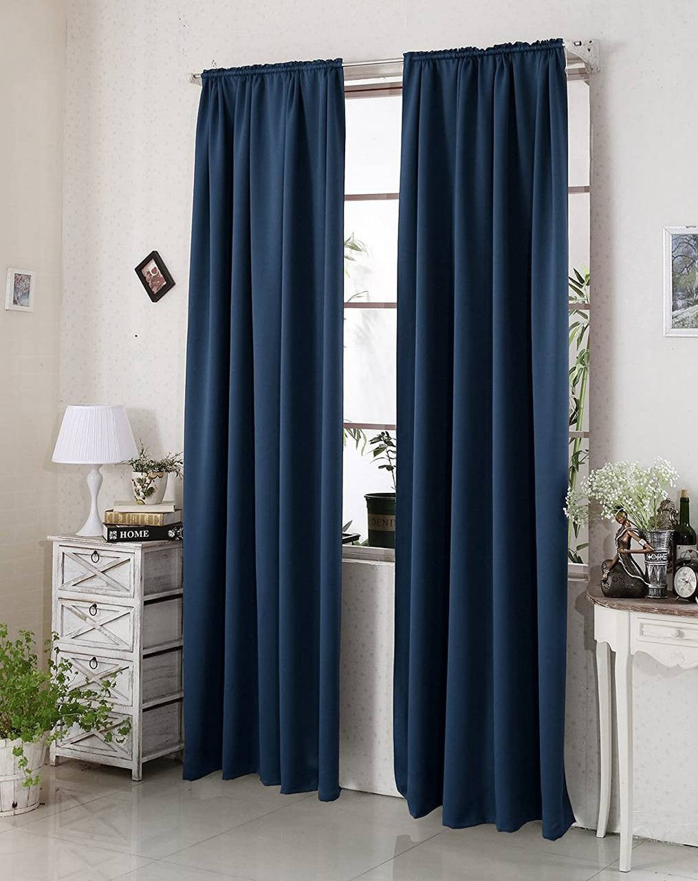 24goodz Blackout Curtains 250g/m² with Ruffle Tape - Energy Saving & Sound Absorbing - 100% Polyester - For Home & Office - Dark Blue 135x245 cm - dbl
