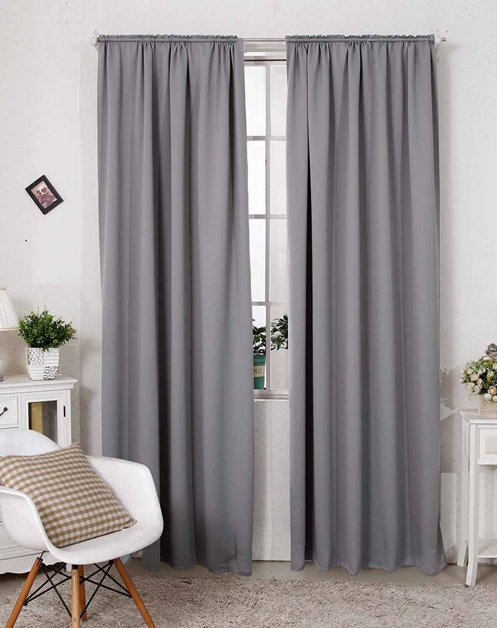 24goodz Blackout Curtains 250g/m² with Ruffle Tape (2 pieces) - Energy Saving - Noise Absorbing - 100% Polyester - Dark Grey - 117x138 cm - dg