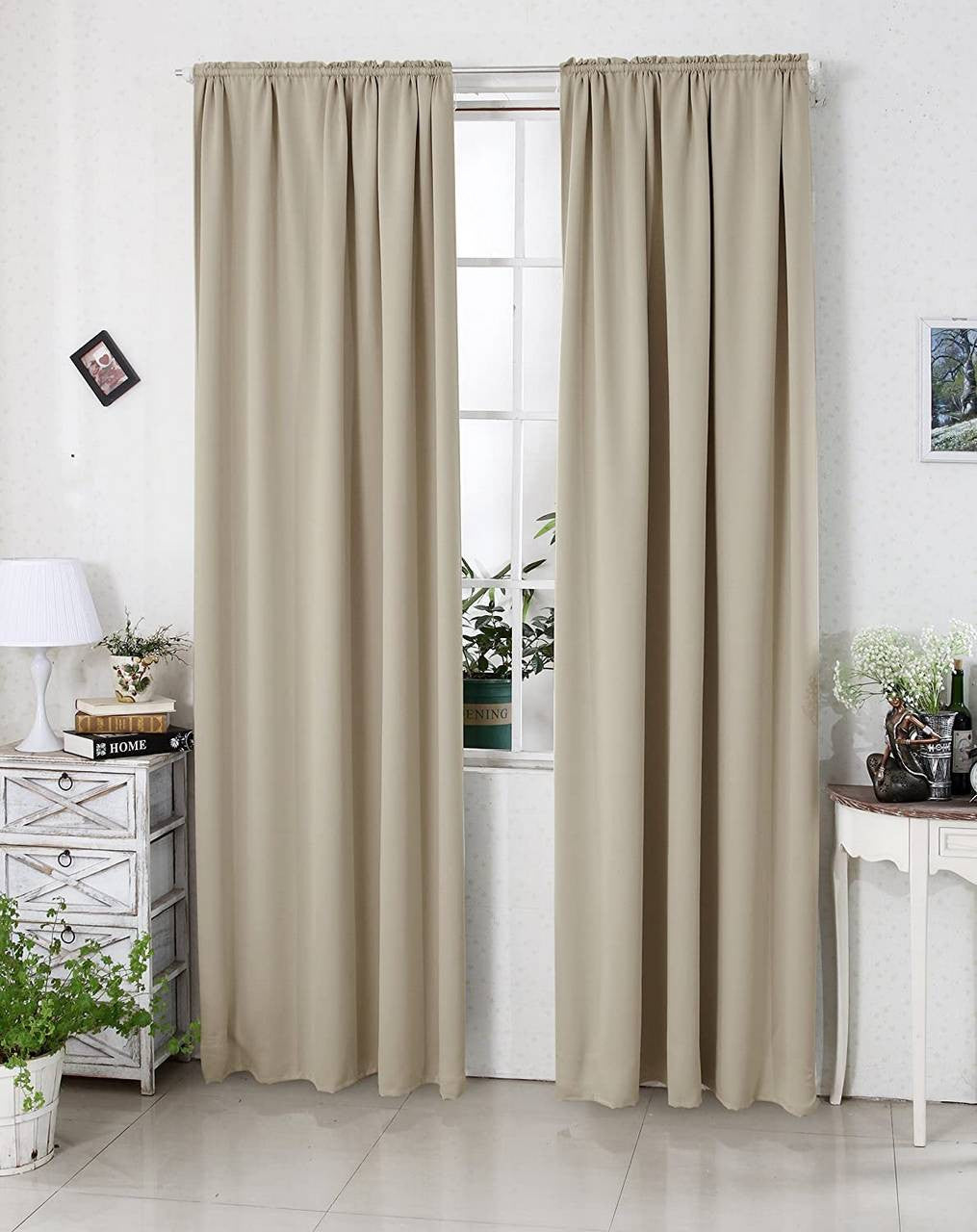 24goodz Blackout Curtains 250g/m² with Ruffle Tape - Energy Saving & Noise Absorbing - 100% Polyester - For Home & Office - Sand 135x175 cm - sd
