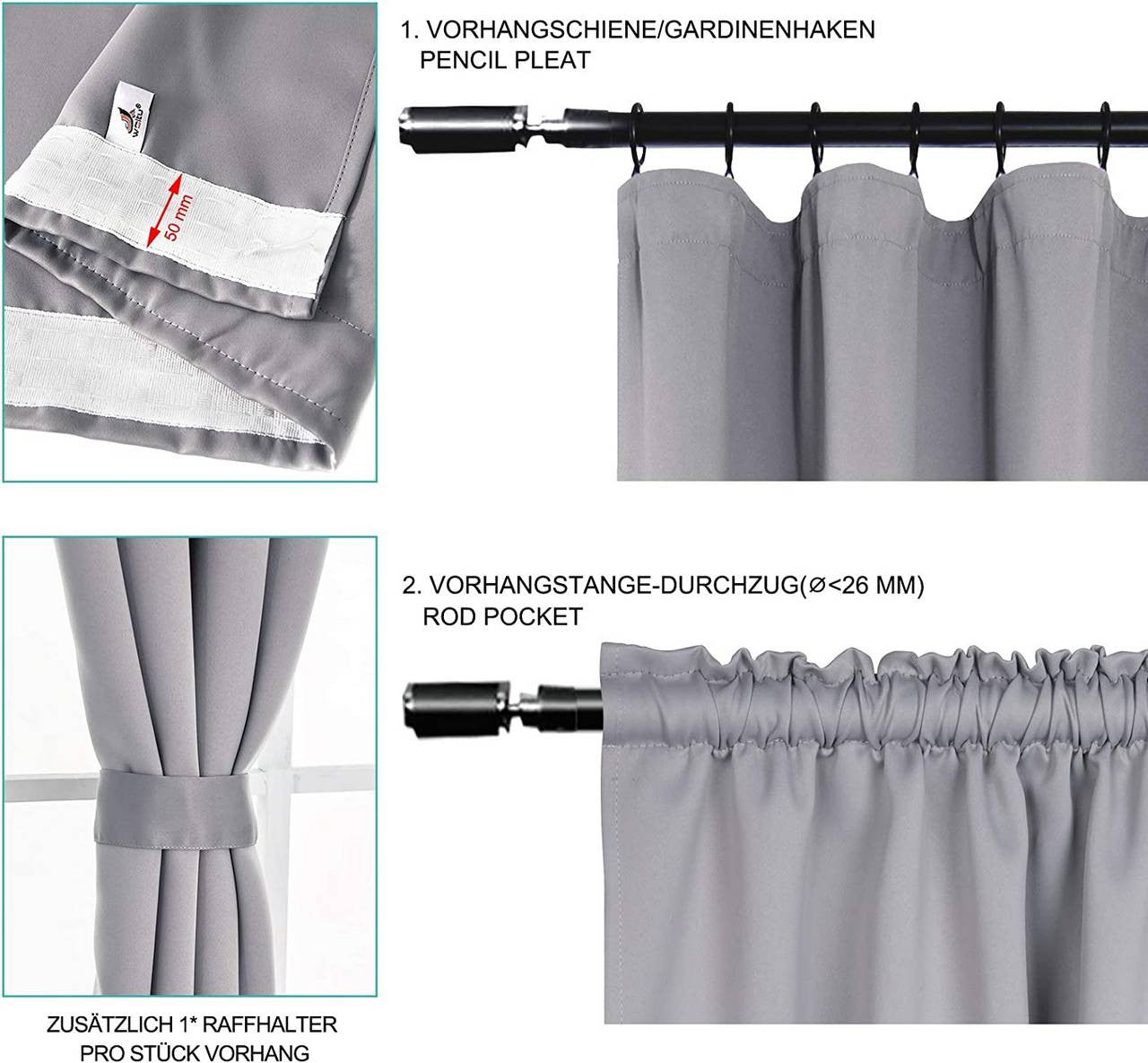 24goodz Blackout Curtains 250g/m² with Ruffle Tape - Energy Saving - Durable Polyester - For Home & Office - Sand 135x225 cm - sd