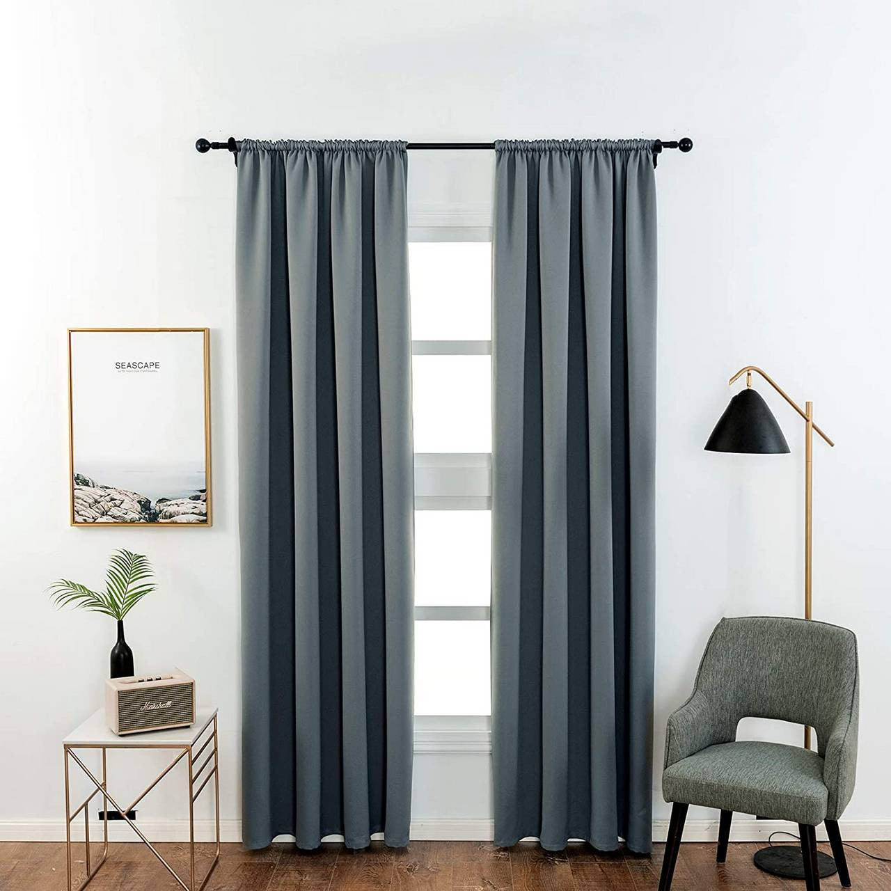 24goodz Blackout Curtains 250g/m² with Ruffle Tape - Energy Saving - Noise Absorbing - 100% Polyester - Slate Grey - 135x245 cm - sfgr