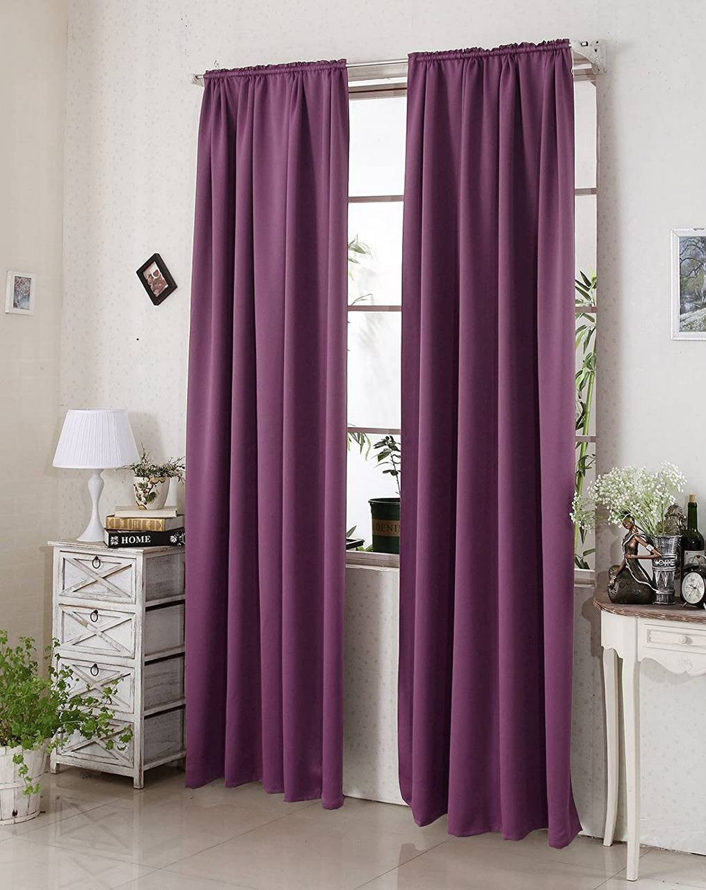 24goodz Blackout Curtains 250g/m² with Ruffle Tape - Energy Saving - Sound Absorbing - 100% Polyester - Purple - 135x245 cm - vl