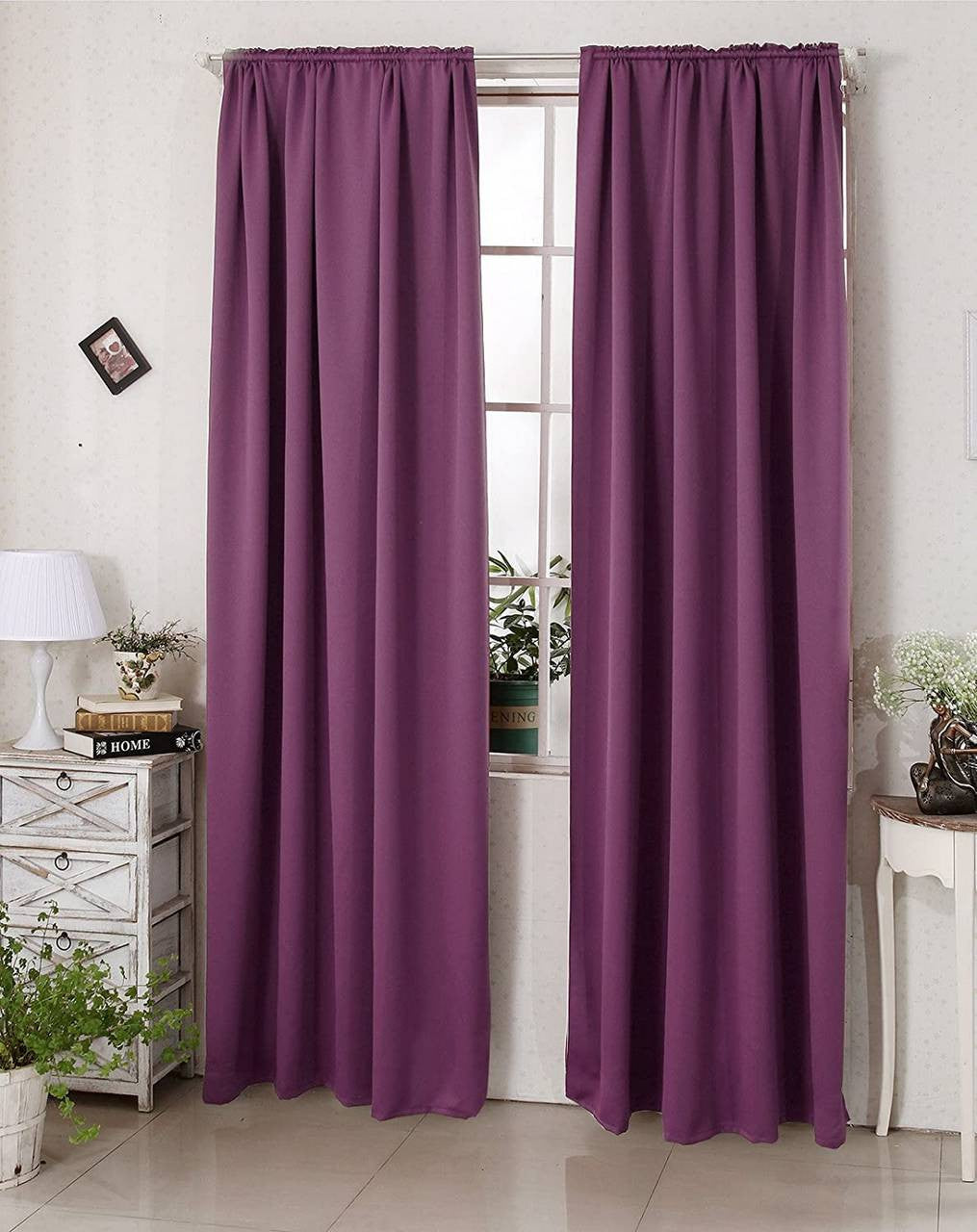 24goodz Blackout Curtains 250g/m² with Ruffle Tape - Energy Saving - Sound Absorbing - 100% Polyester - Purple - 135x245 cm - vl