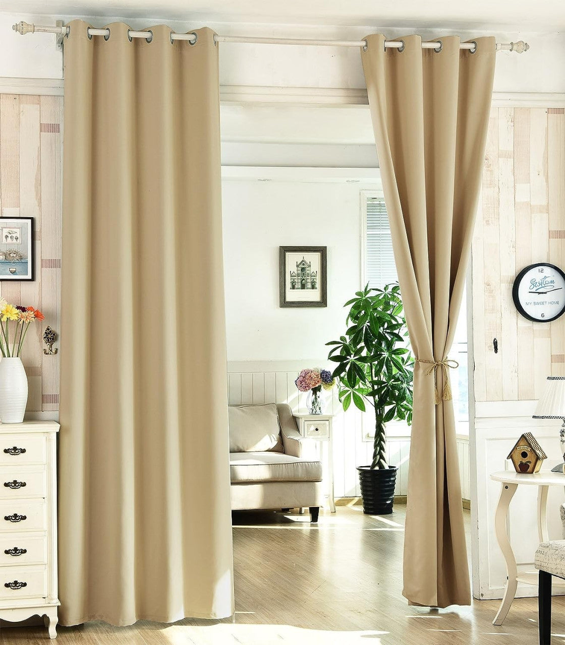 24goodz Set of 2 Eyelet Curtains - Lightweight & Energy Saving - 100% Polyester - For Home & Office - Champagne 135x225 cm - cp