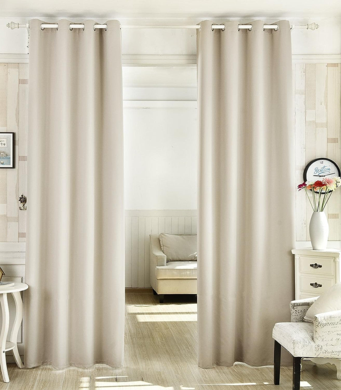 24goodz Set of 2 Eyelet Curtains - Lightweight and Soft - Thermal Insulating - 100% Polyester - Cream - 135x245 cm