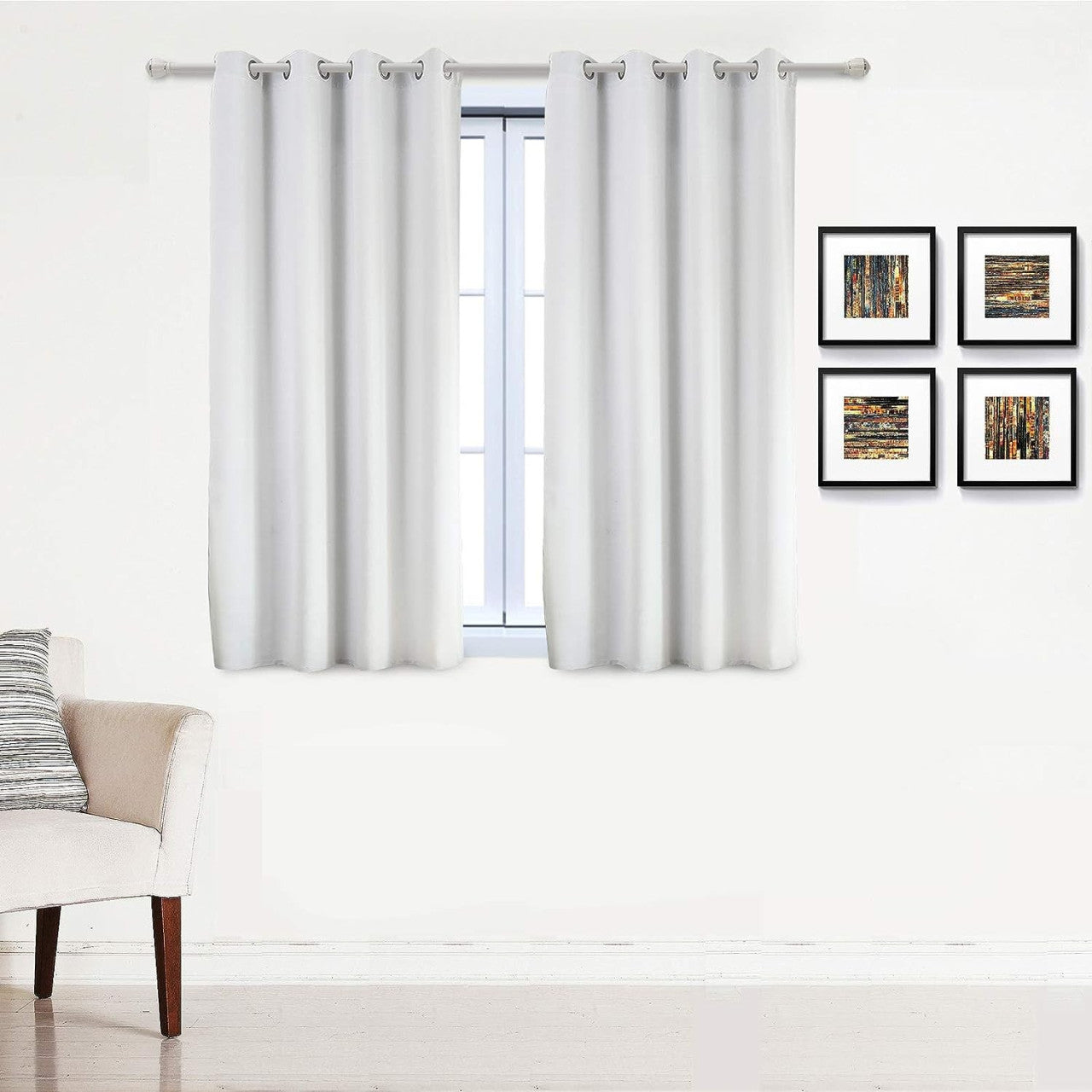 24goodz Set of 2 Eyelet Curtains - Lightweight and Soft - Energy Saving and Soundproof - 100% Polyester - White Grey - 135x175 cm - ws
