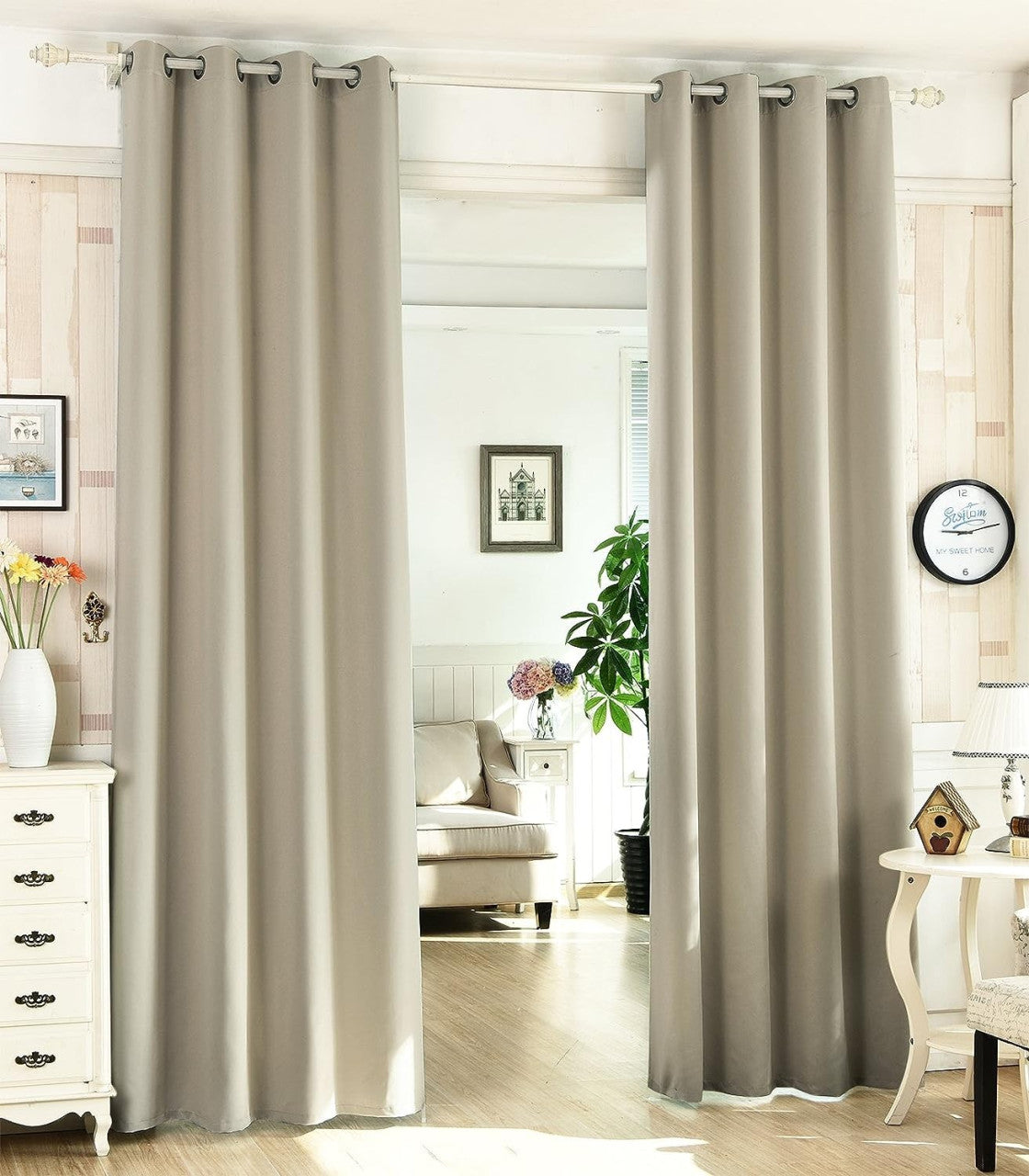 24goodz Set of 2 Eyelet Curtains - Lightweight and Energy-Saving - 100% Polyester - For Home and Office - Sand 135x225 cm - sd