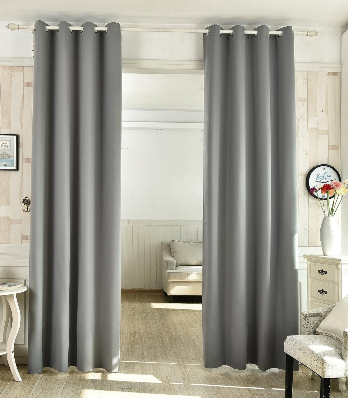 24goodz Set of 2 Eyelet Curtains - Lightweight and Soft - Energy Saving and Soundproof - 100% Polyester - Dark Grey - 135x245 cm - dgr