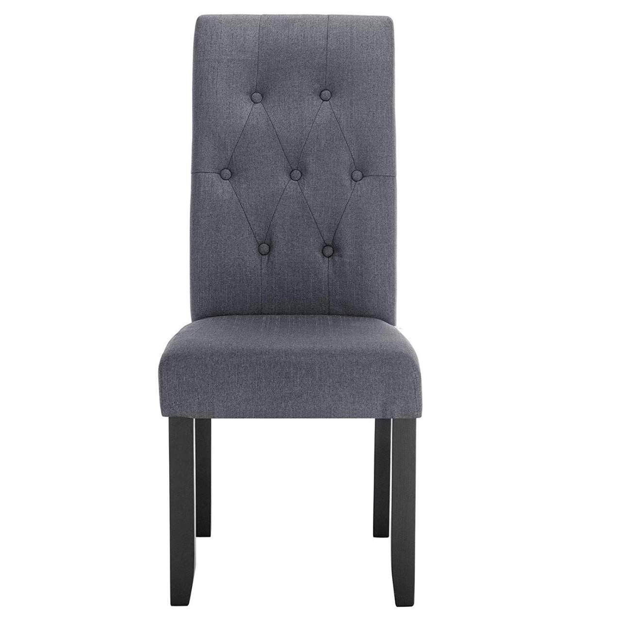 24goodz Upholstered Dining Chair Set of 2 - Ergonomic High Back Support - Solid Wood - For Dining Rooms - Dark Grey - dgr