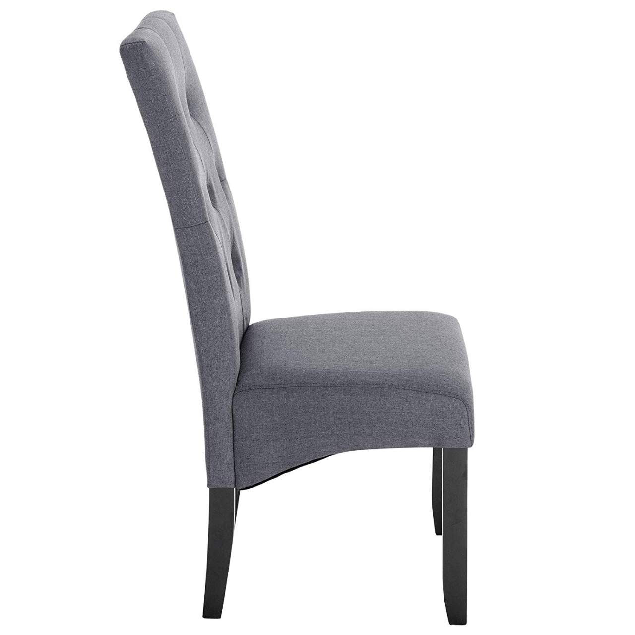 24goodz Upholstered Dining Chair Set of 2 - Ergonomic High Back Support - Solid Wood - For Dining Rooms - Dark Grey - dgr