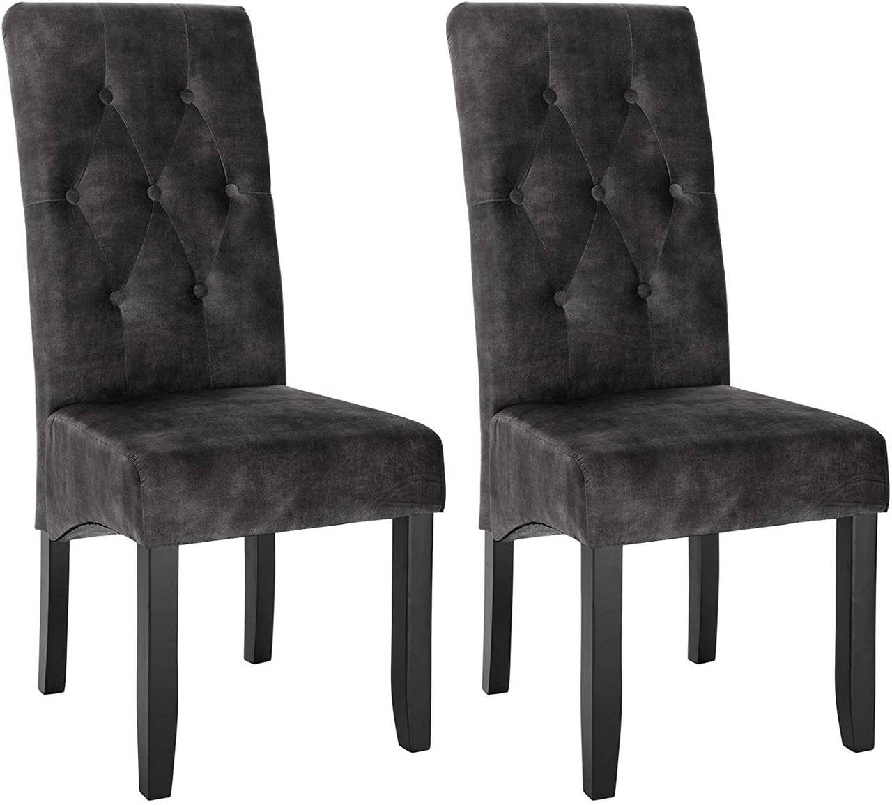 24goodz Set of 2 Dining Chairs with High Backrest - Elegant Velvet Upholstery - Solid Wood Legs - Dark Grey - dgr