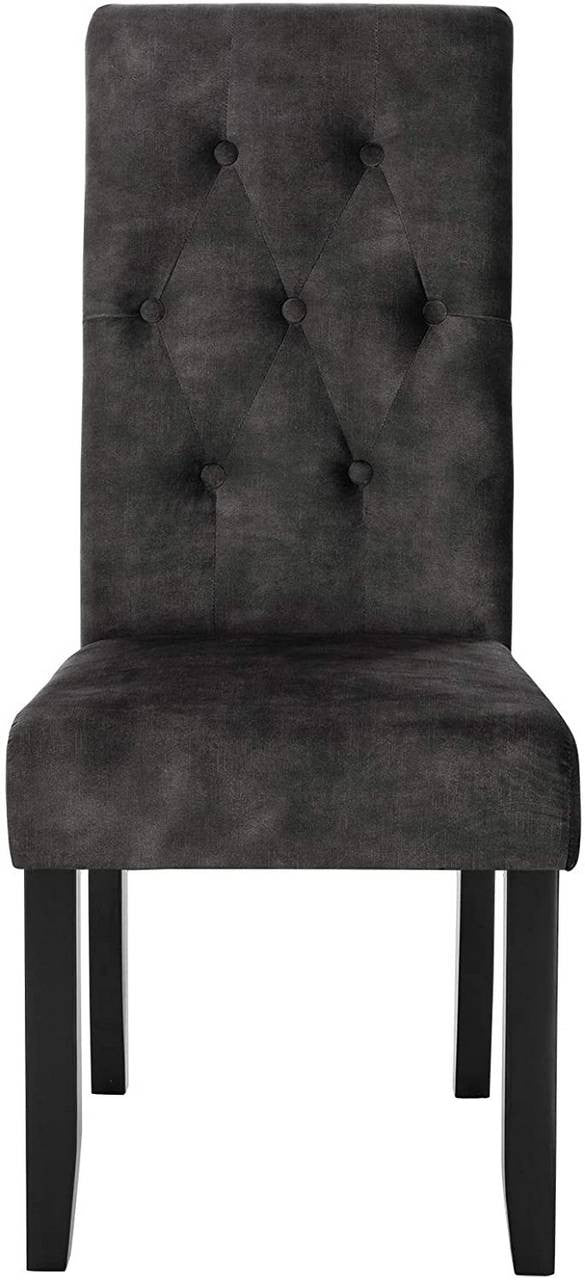 24goodz Set of 2 Dining Chairs with High Backrest - Elegant Velvet Upholstery - Solid Wood Legs - Dark Grey - dgr