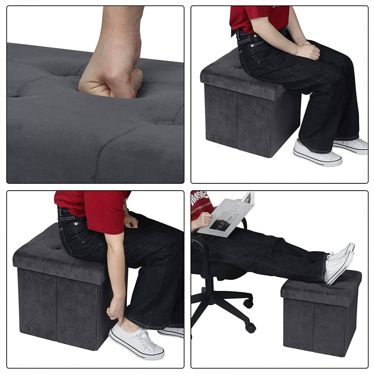 24goodz Set of 2 Ottomans SH69 Footstools with Storage - Versatile and Stylish - MDF - For Home Use - Grey