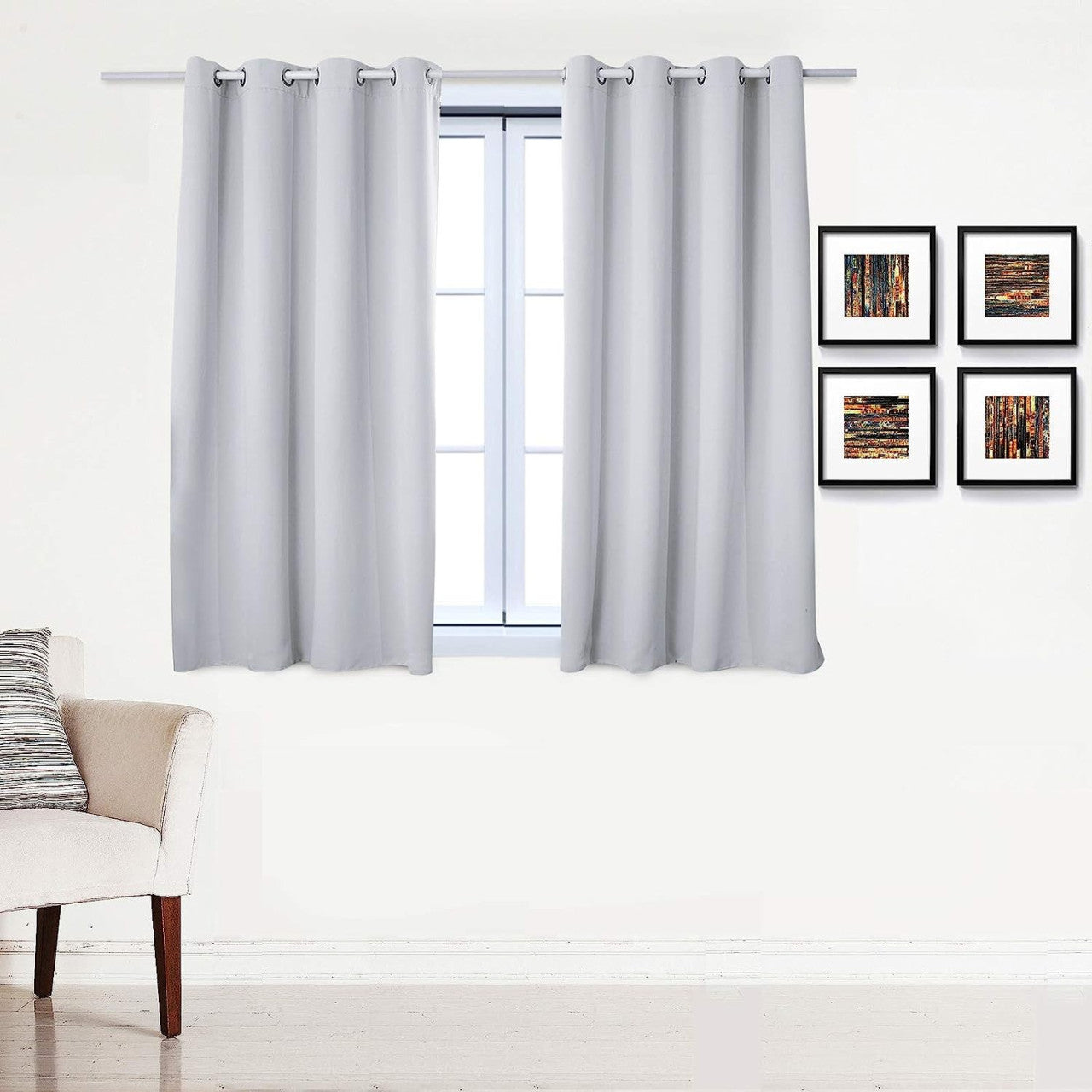 24goodz Heat-insulating Blackout Curtains - Excellent Light Blocking - Energy Saving & Noise Absorption - 100% Polyester - For Home & Office - Grey White 135x245 cm - ws