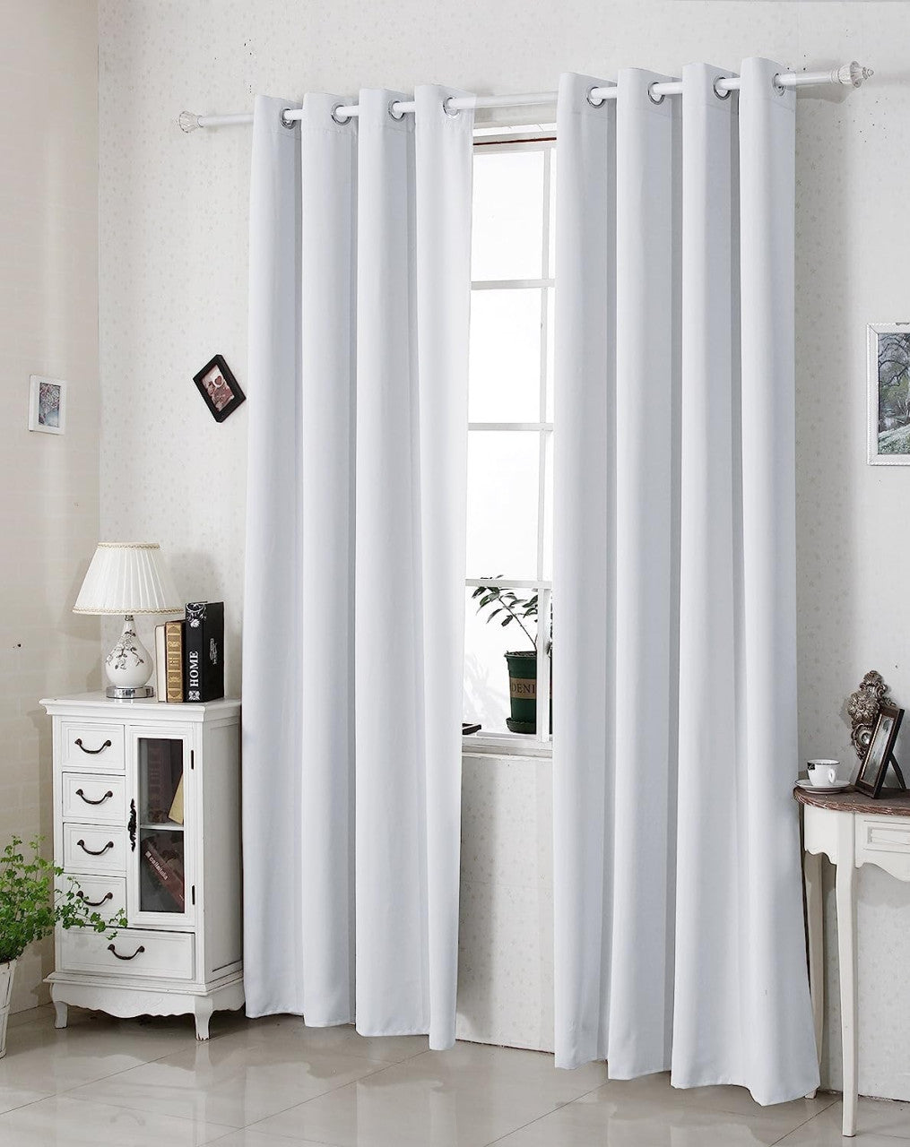 24goodz Heat-insulating Blackout Curtains - Excellent Light Blocking - Energy Saving & Noise Absorption - 100% Polyester - For Home & Office - Grey White 135x245 cm - ws