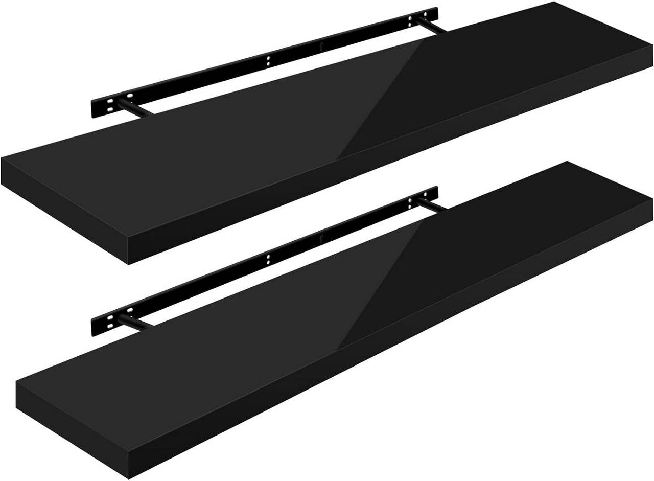 24goodz Floating Wall Shelves Set of 2 - High-Quality MDF - Easy Installation - White - 120x22.9x3.8cm - sz