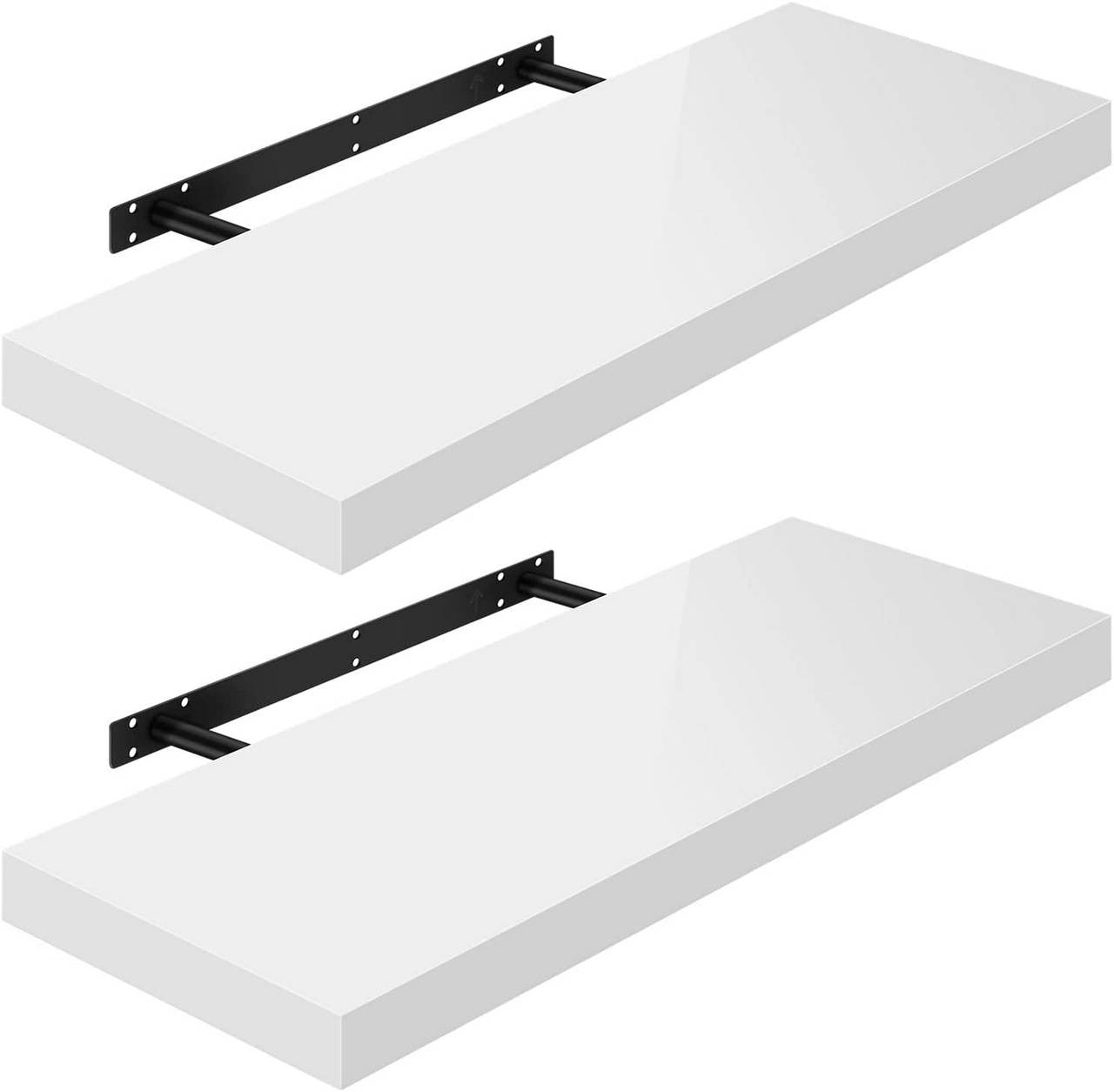 24goodz Floating Shelves Set of 2 - High-Quality MDF - Easy Installation - White - 70x22.9x3.8cm - ws