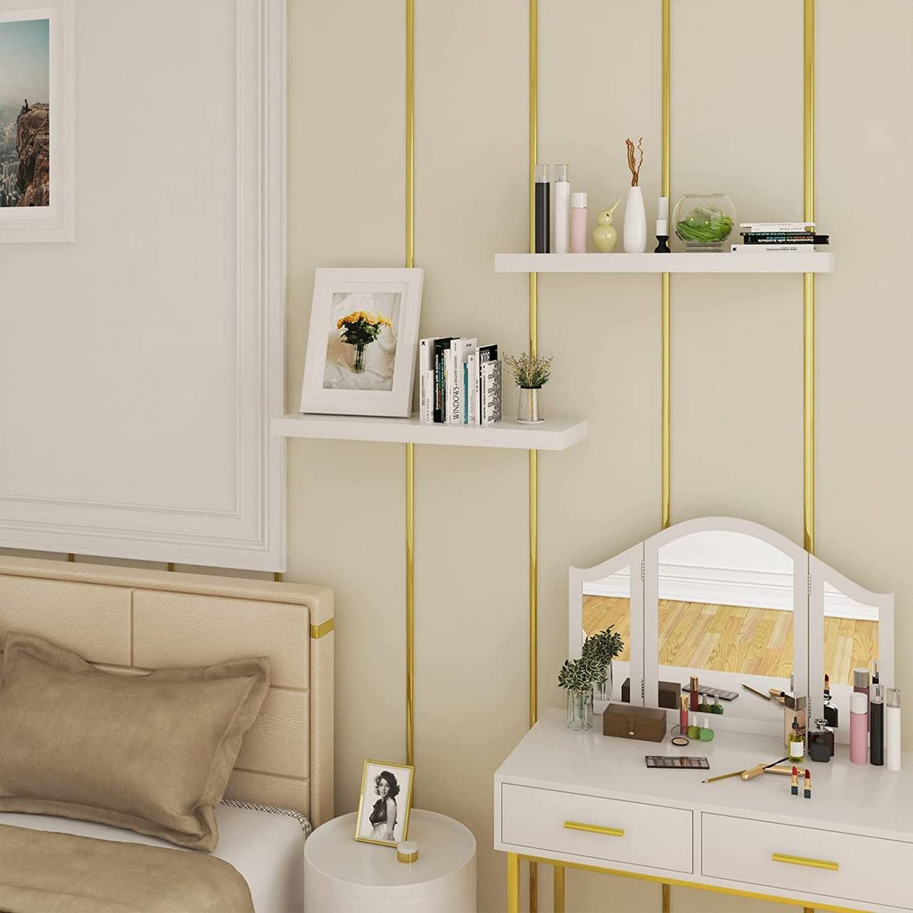 24goodz Floating Wall Shelves Set of 2 - High-Quality MDF - Easy to Install - White - 60x22.9x3.8cm - ws