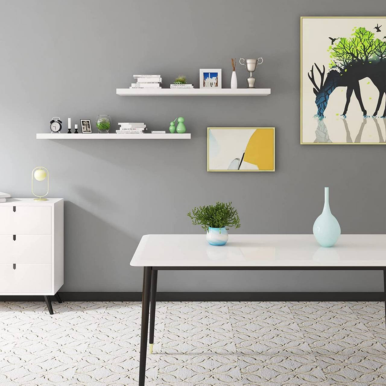 24goodz Set of 2 Floating Shelves - High-Quality MDF - Easy Installation - White - 30x22.9x3.8cm - ws