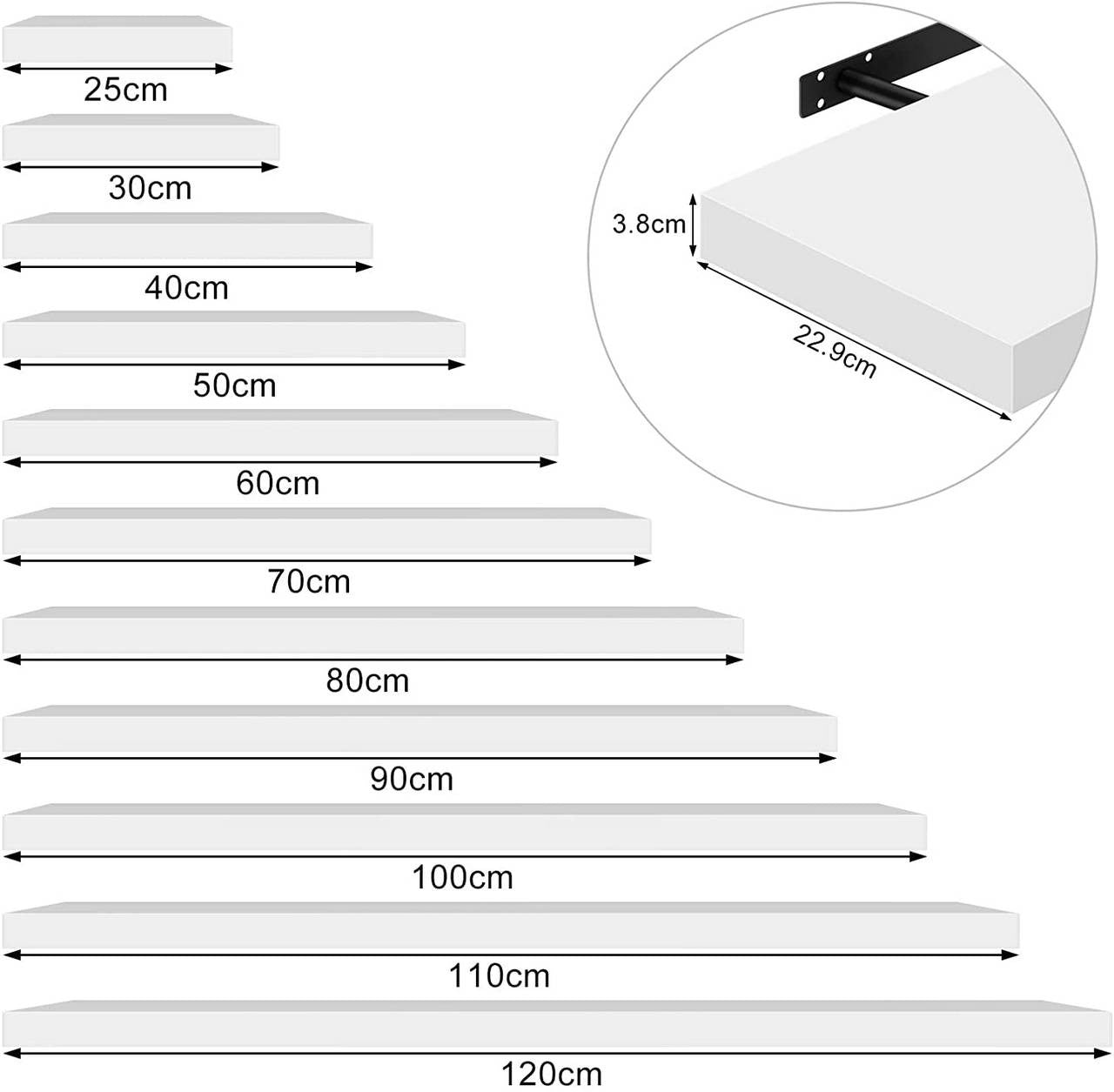 24goodz Set of 2 Floating Shelves - High-Quality MDF - Easy Installation - White - 30x22.9x3.8cm - ws