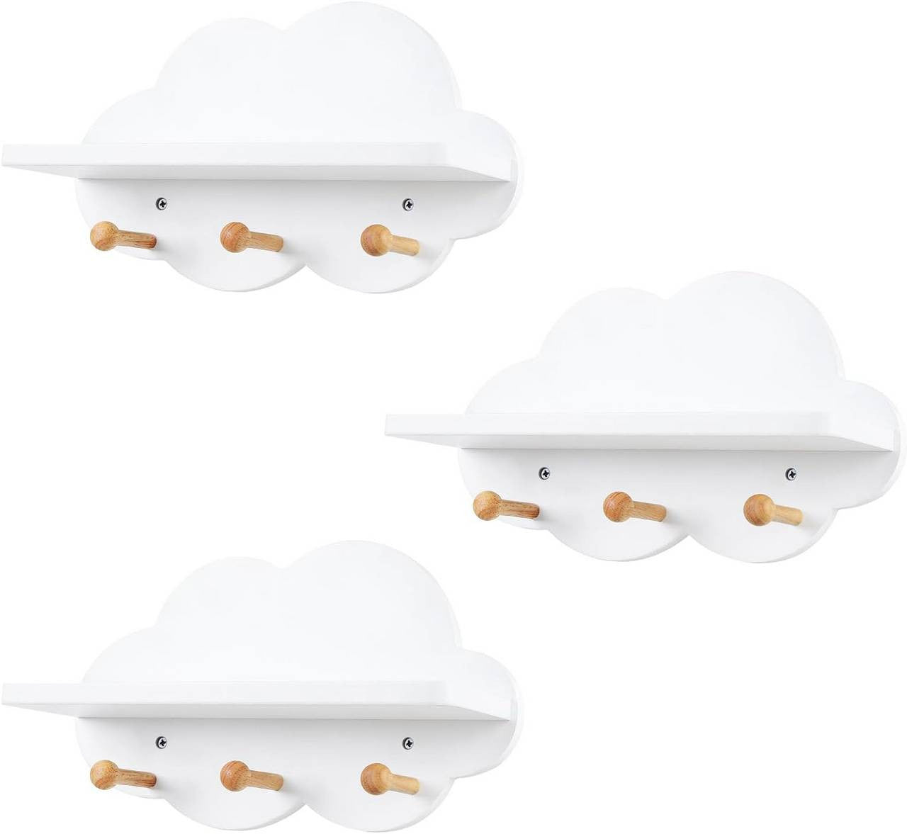 24goodz Cloud Shelf Set - Fun Wall Storage - Safe and Durable - E1 MDF - For Children - White