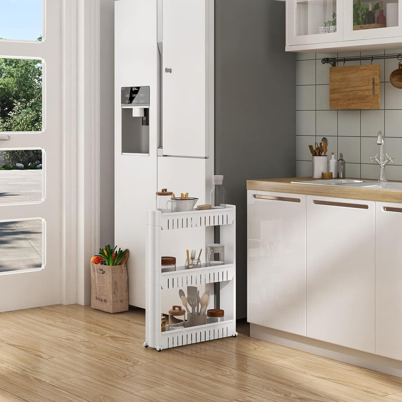 24goodz 3-Tier Kitchen Trolley - Space-Saving Design - Lightweight and Mobile - Polypropylene - White - ws