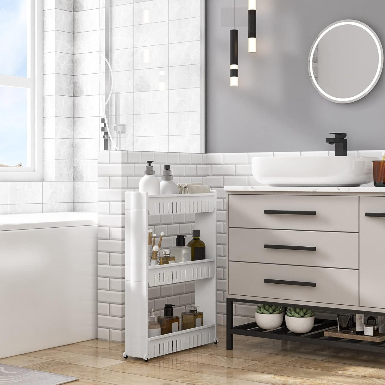 24goodz 3-Tier Kitchen Trolley - Space-Saving Design - Lightweight and Mobile - Polypropylene - White - ws