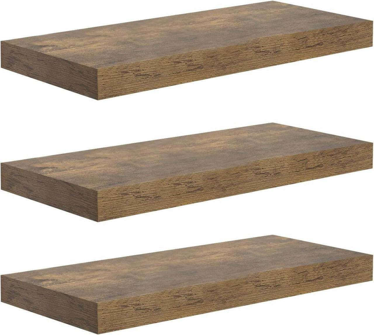 24goodz Set of 3 Floating Wall Shelves - Stylish and Versatile Design - MDF Wood - For Any Room - Vintage Brown - hov