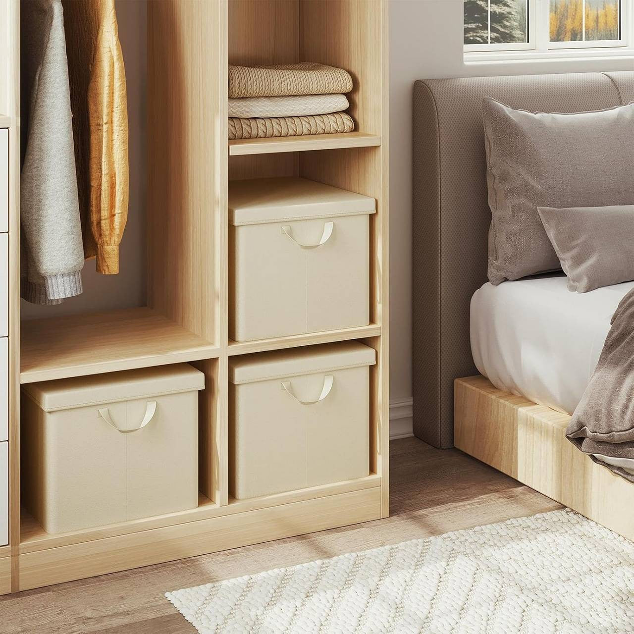 24goodz Set of 3 Storage Boxes with Lids - Versatile and Space-Saving - Polyester and Steel - For Home Organization - Cream