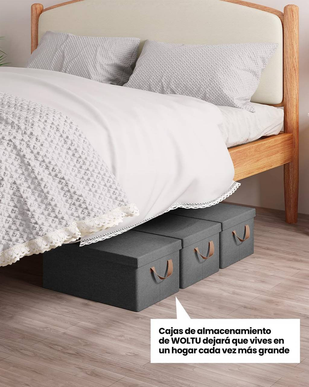24goodz Set of 3 Storage Boxes with Lid - Versatile and Space-Saving - Polyester - For Home Organization - Grey