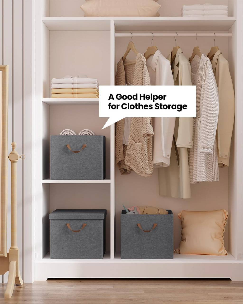 24goodz Set of 3 Storage Bins with Lids - Versatile and Space-Saving - Polyester and Metal - For Home Organization - Grey
