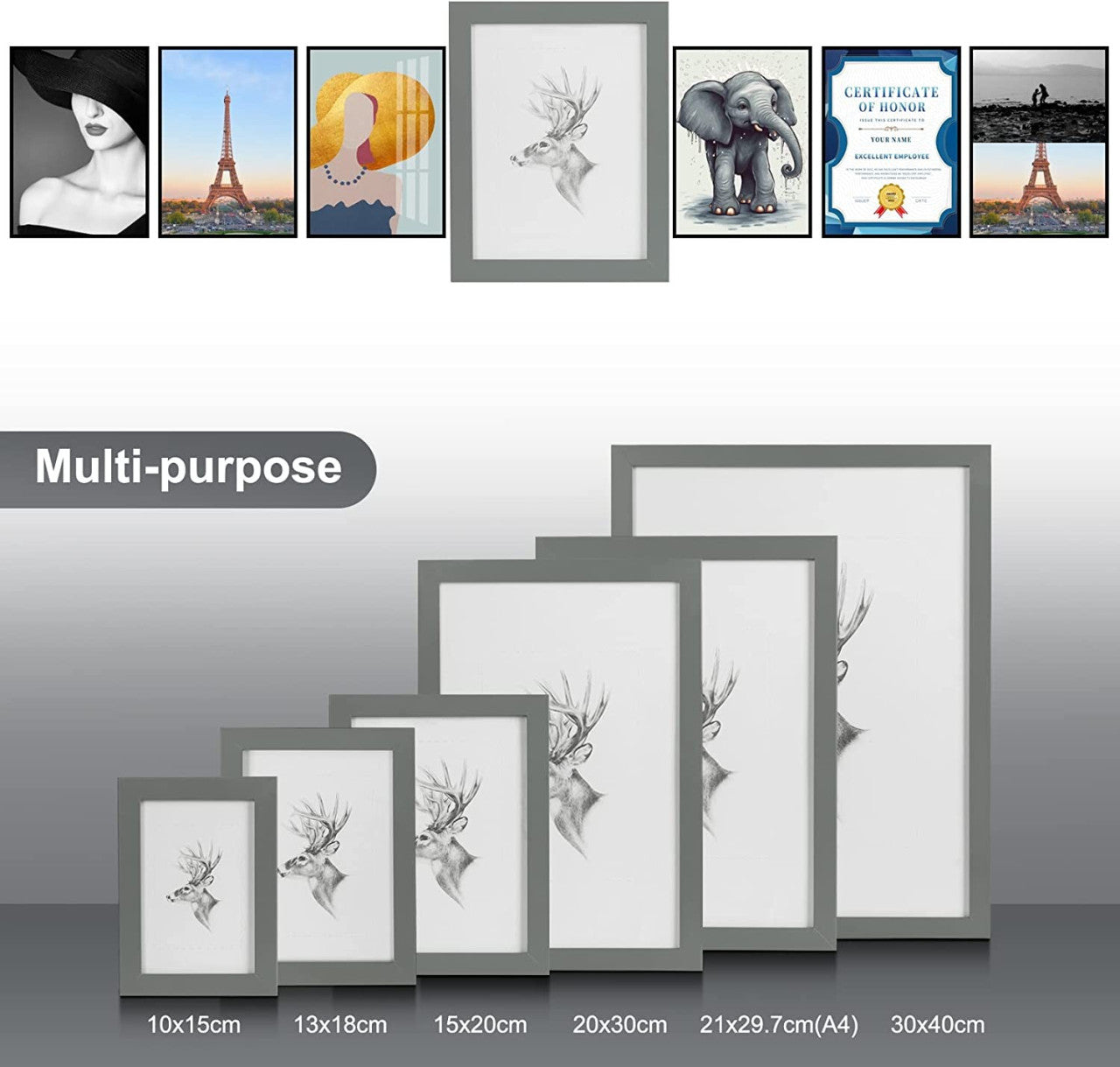 24goodz Set of 3 Photo Frames - High-Quality MDF - Versatile Display Options - MDF - For Everyone - Grey