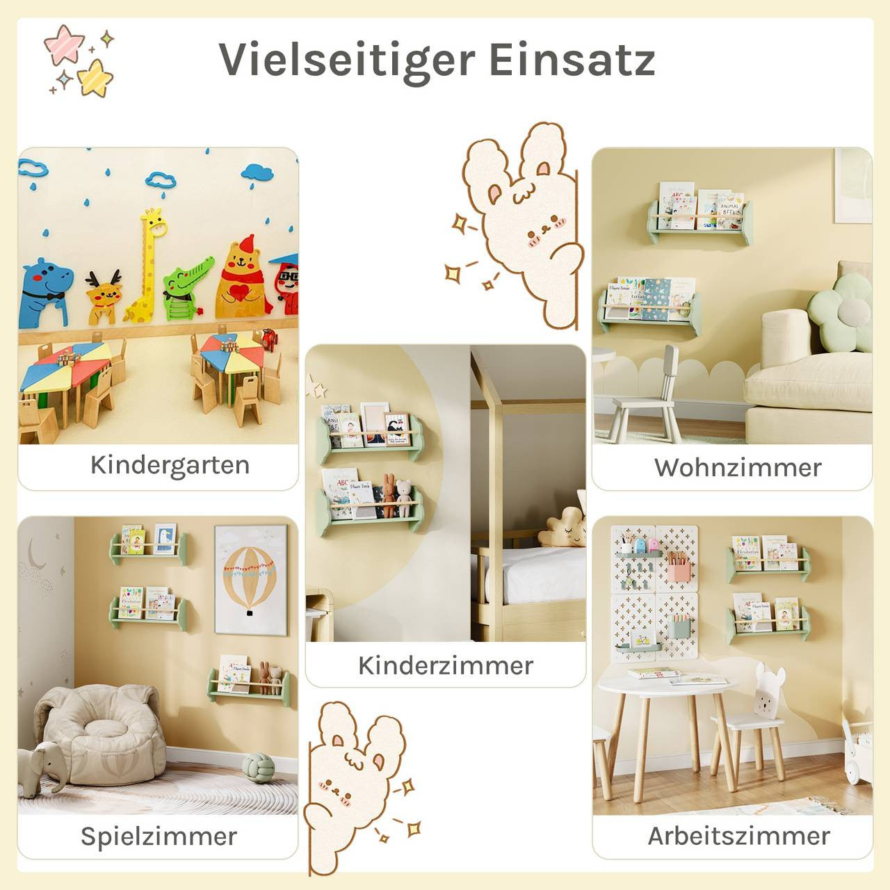 24goodz Set of 3 Children's Bookshelves - Adorable Cloud Design - E1 MDF and Pine Wood - For Kids - 45/55/65 x 12.7 x 23 cm