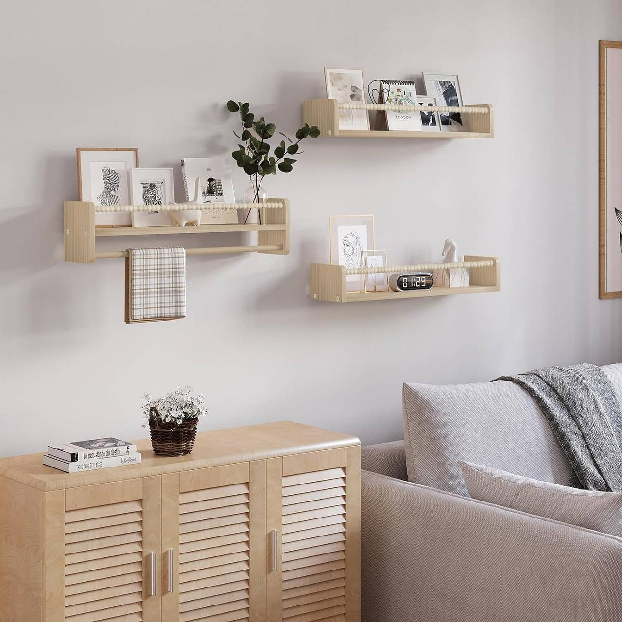 24goodz Set of 3 Floating Bookshelves - Perfect for Kids' Rooms - Durable Pine Wood - For Children - Natural Wood Colour