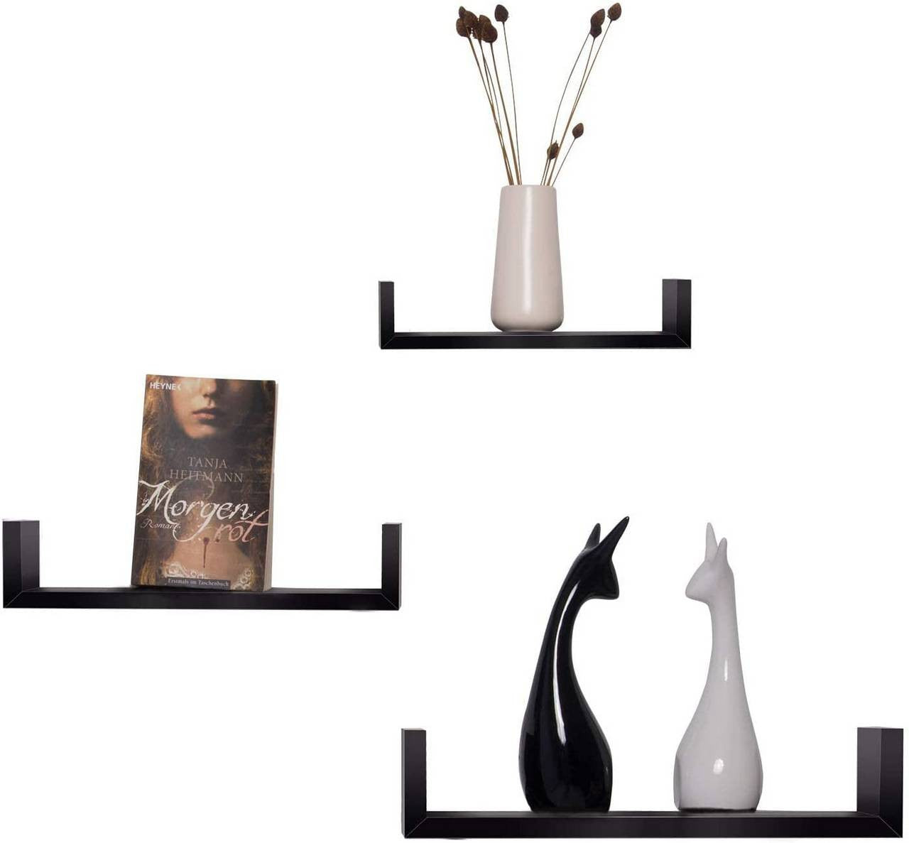 24goodz Set of 3 U-Shaped Wall Shelves - Stylish and Space-Saving - MDF - For Home Decor - Black - sz